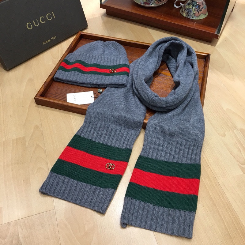 Gucci Beanie & Scarf Set In Grey - Soul Replicas