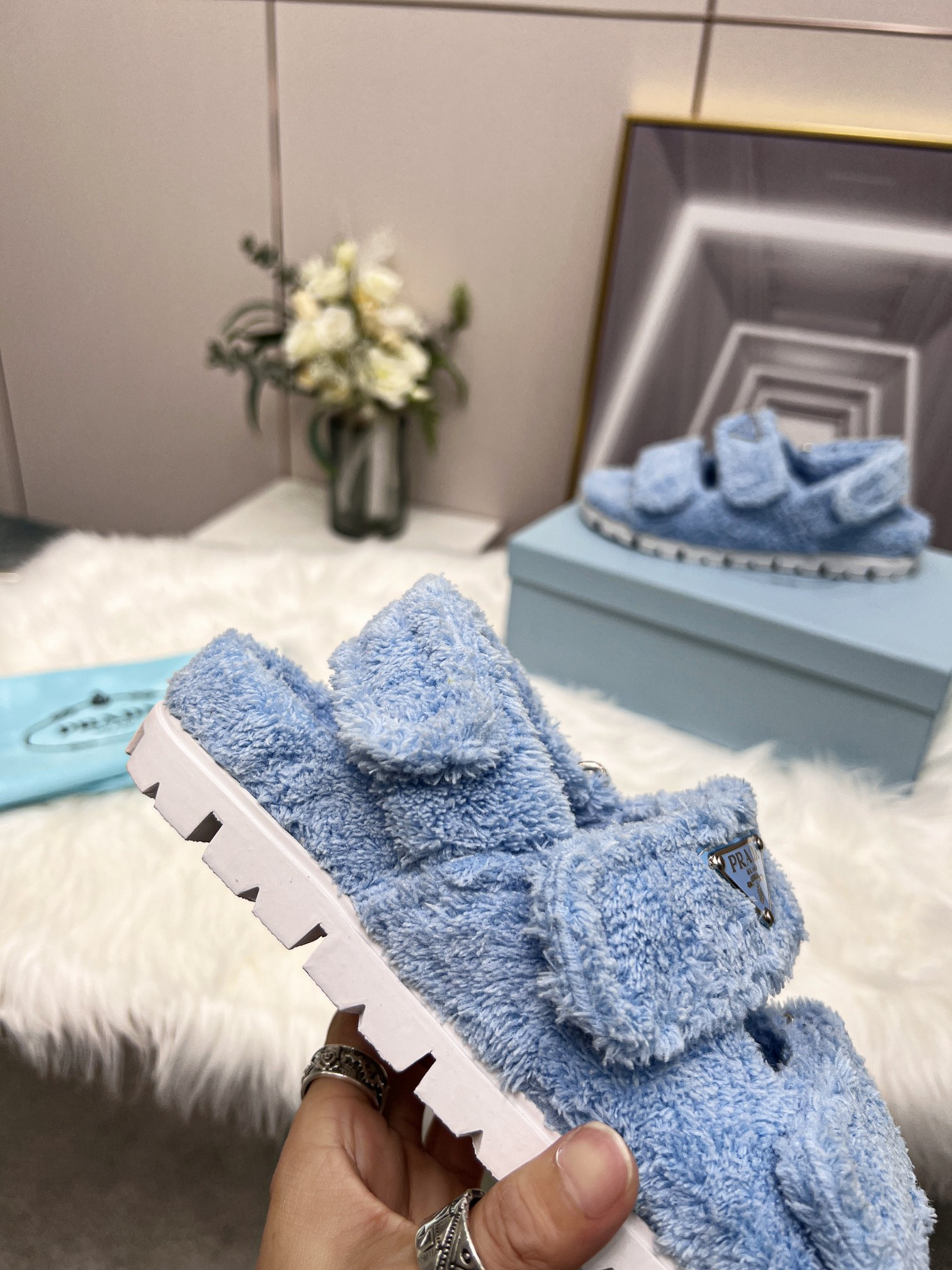 Prada Terrycloth Sandals Blue For Women 0.8in/20mm Prada 1X737M_H39_F0076_F_D020 - Soul Replicas