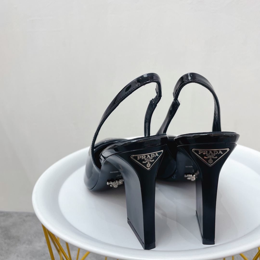 Prada Patent Sling-Back Pumps Black For Women 3.5in/90mm Prada - Soul Replicas