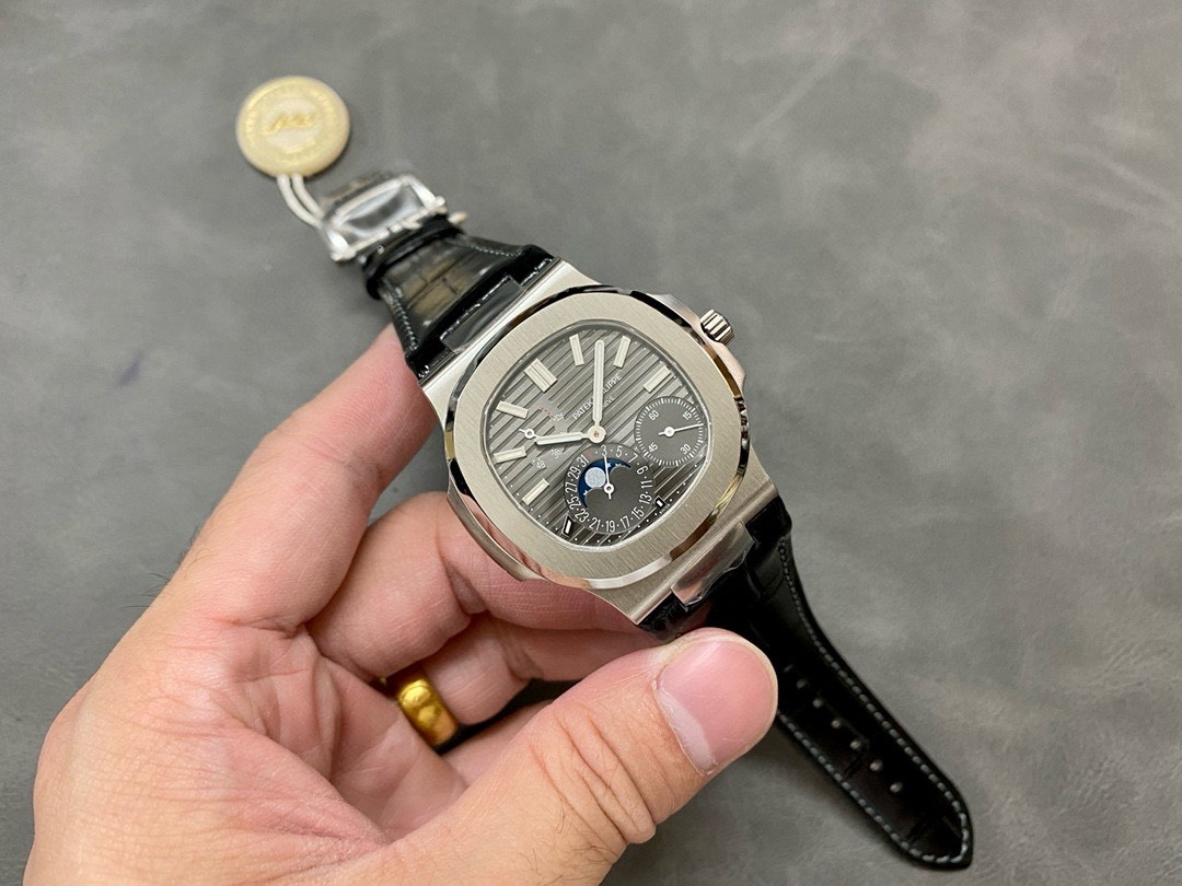 Patek Philippe Best Replica Watch Nautilus 5712 Gray Dial Leather Strap PPF 40mm - Soul Replicas