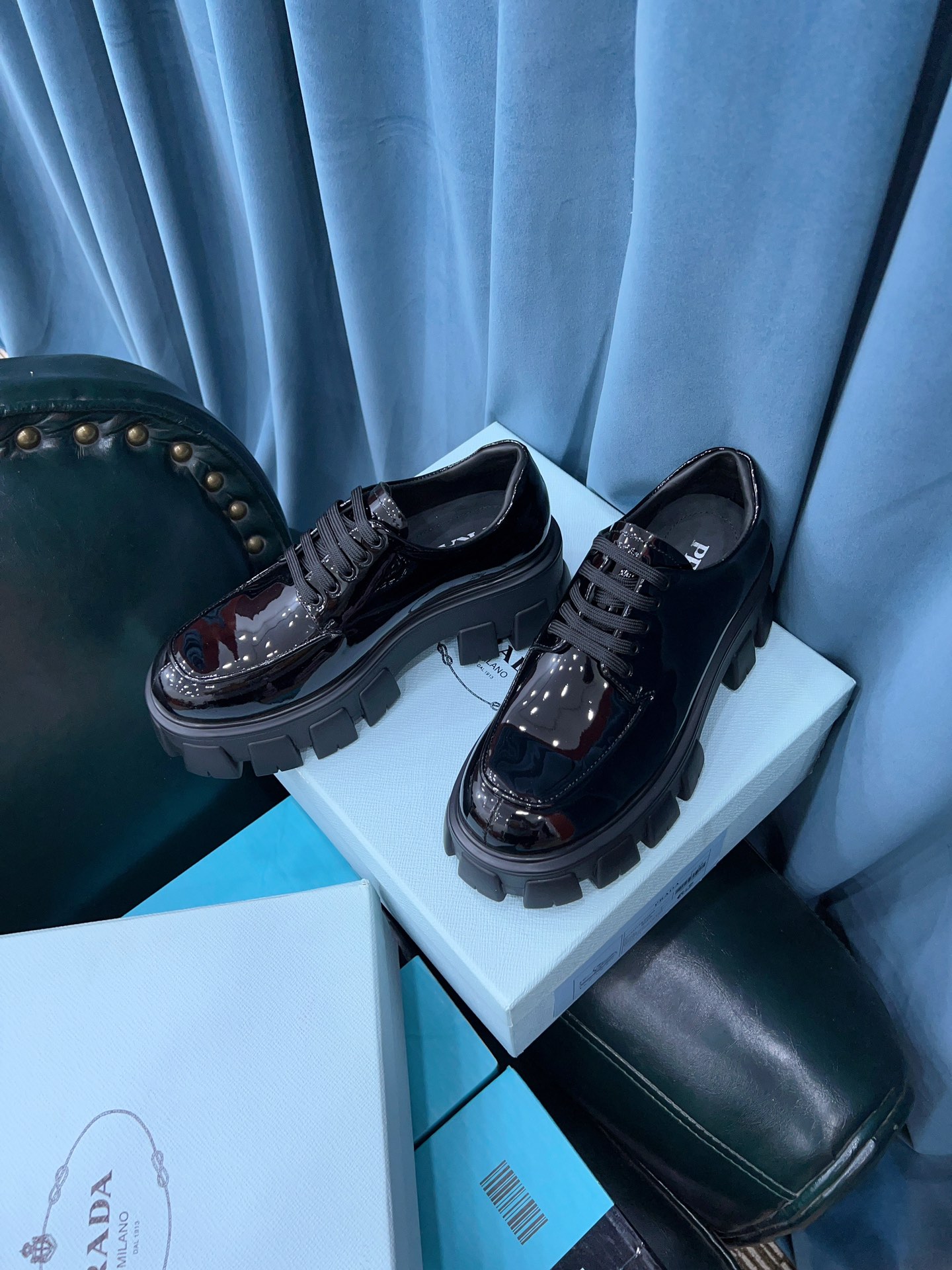 Prada Monolith Brushed Lace-Up Shoes Shiny Black For Women 2.4in/60mm Prada  - Soul Replicas