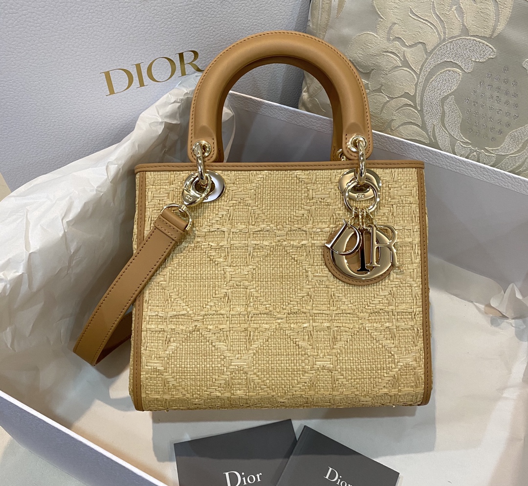 Christian Dior Medium Lady Dior Bag Natural Cannage Raffia. Brown. For Women Women-s Handbags. 24cm CD M0565OMBD_M925 - Soul Replicas