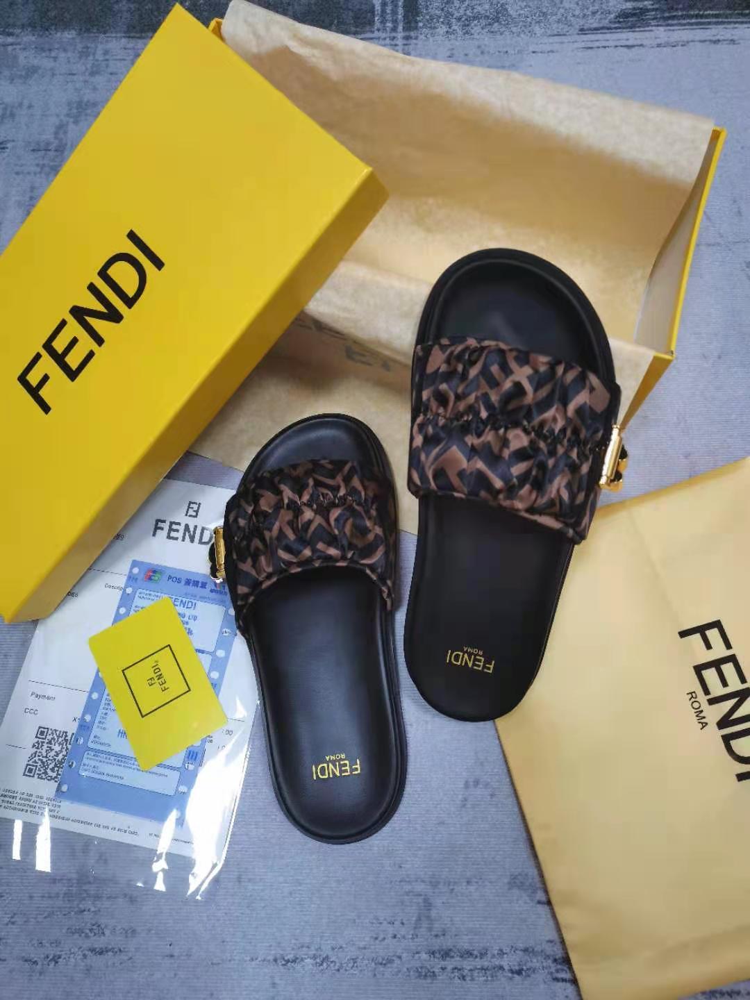 Fendi Feel Brown Satin Slides For Women 8X8142AE7SF0R7V - Soul Replicas