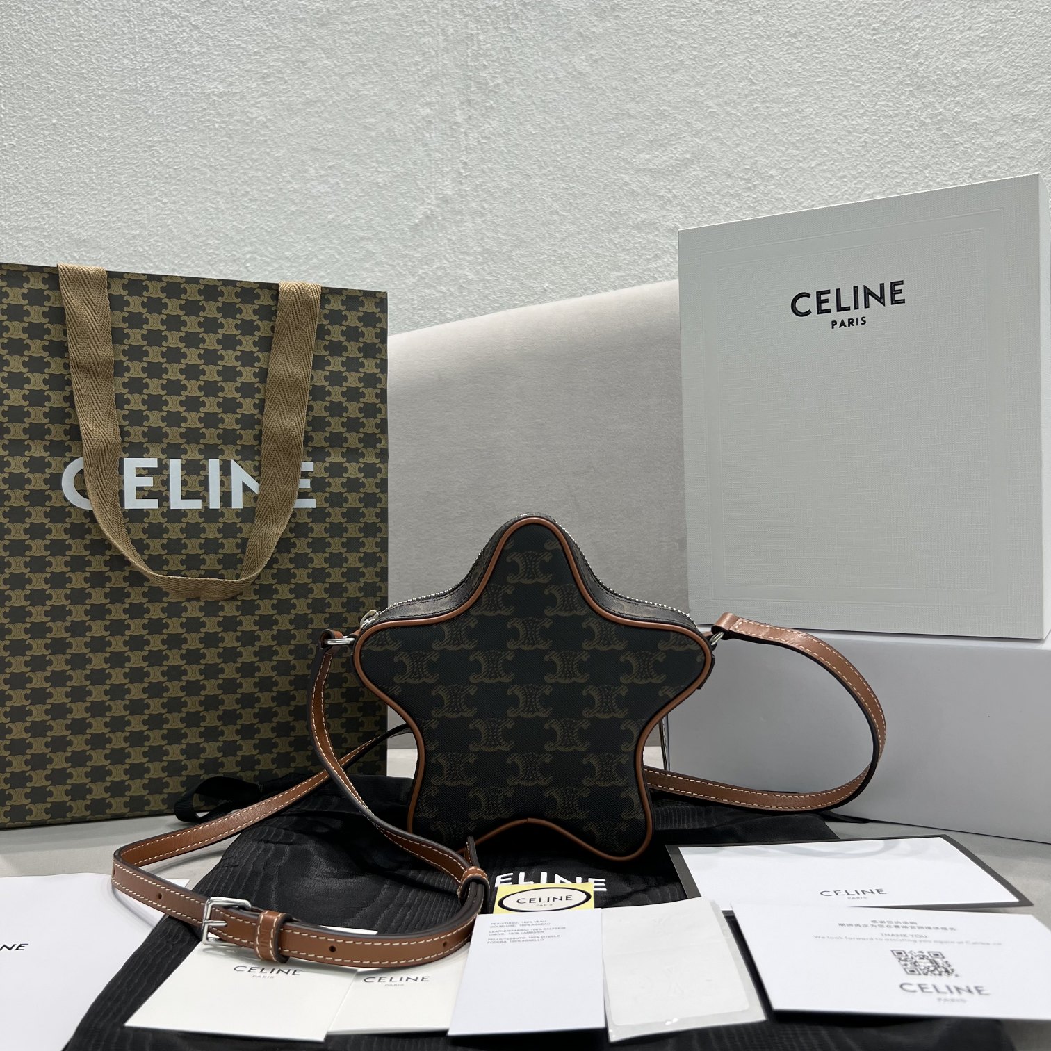 Celine Small Etoile In Triomphe Canvas Brown For Women 7in/18cm 198762BZJ.04LI - Soul Replicas