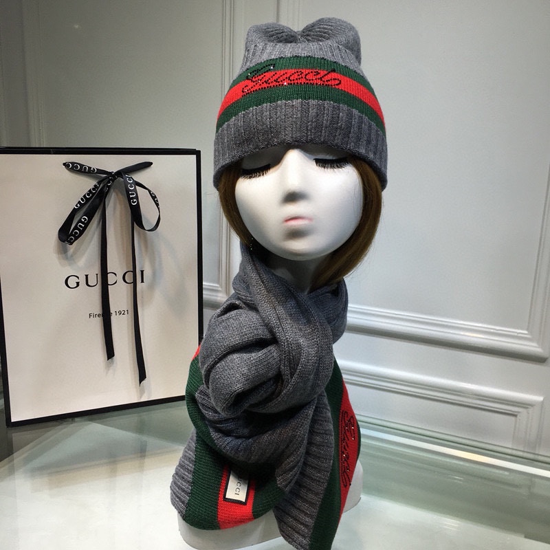 Gucci Beanie & Scarf Set In Grey - Soul Replicas