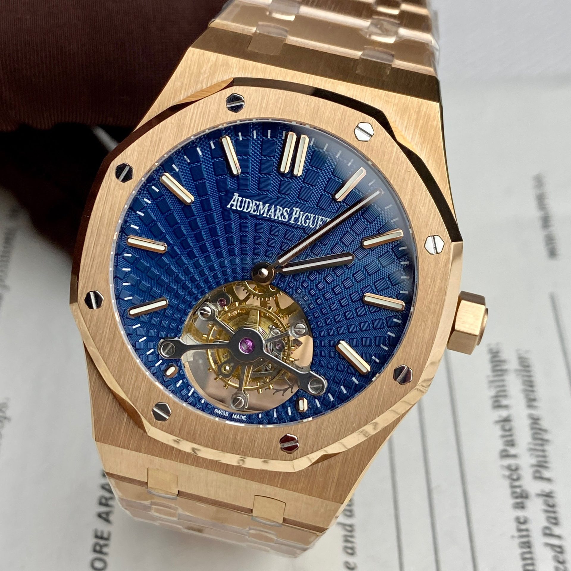 Audemars Piguet Replica Watch Royal Oak Tourbillon Rose Gold 26522OR Dial Blue 41mm - Soul Replicas