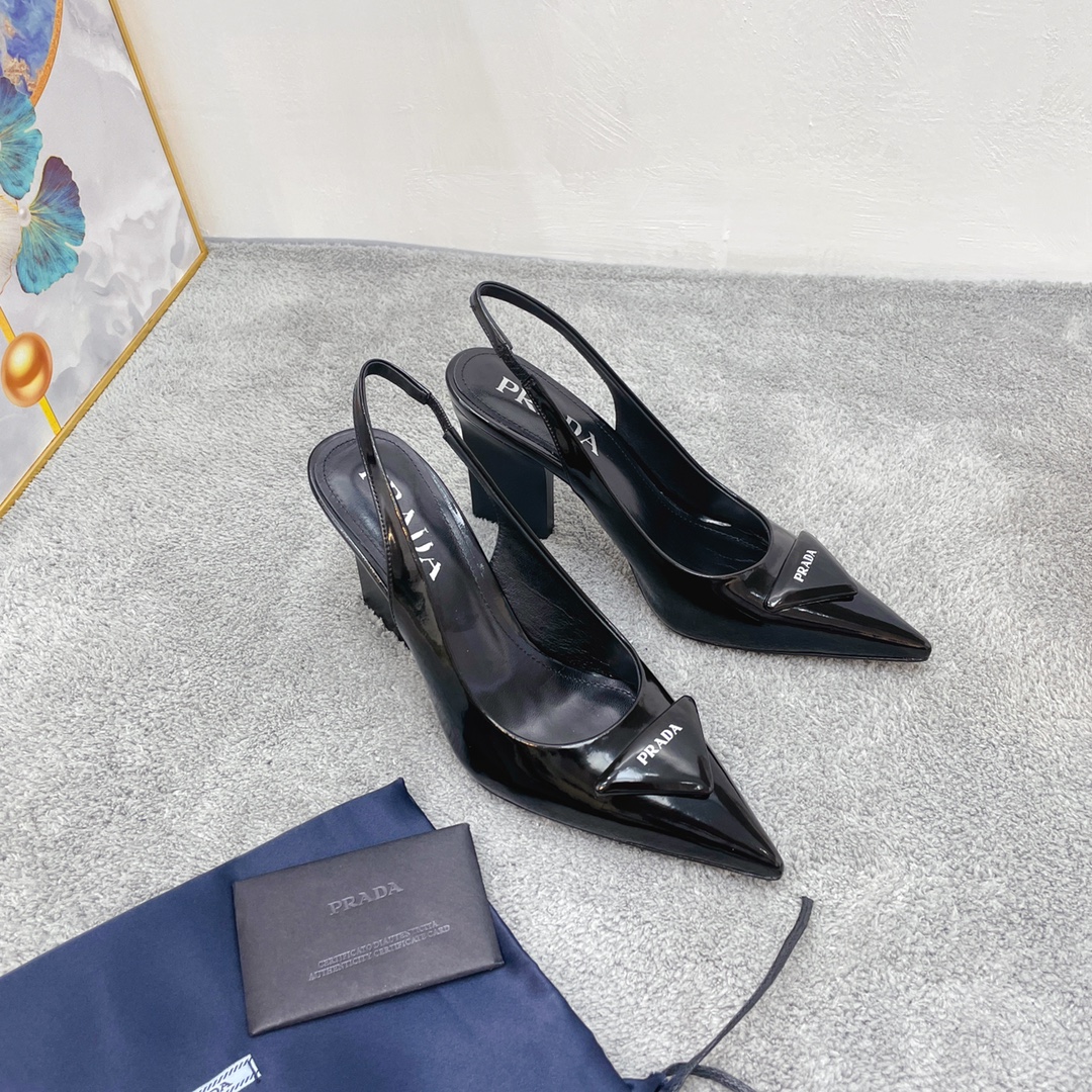 Prada Patent Sling-Back Pumps Black For Women 3.5in/90mm Prada - Soul Replicas