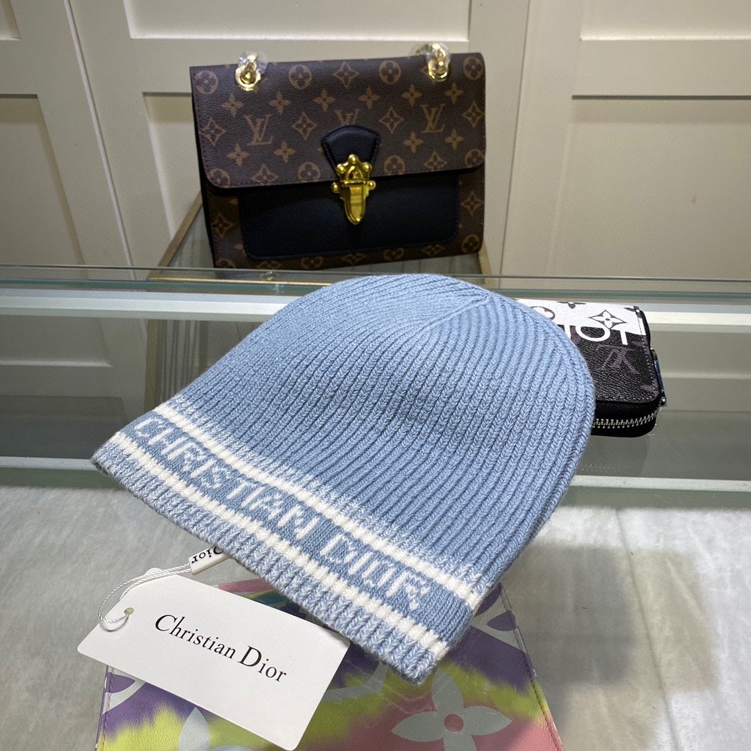 Dior Pompom Beanie In Blue - Soul Replicas