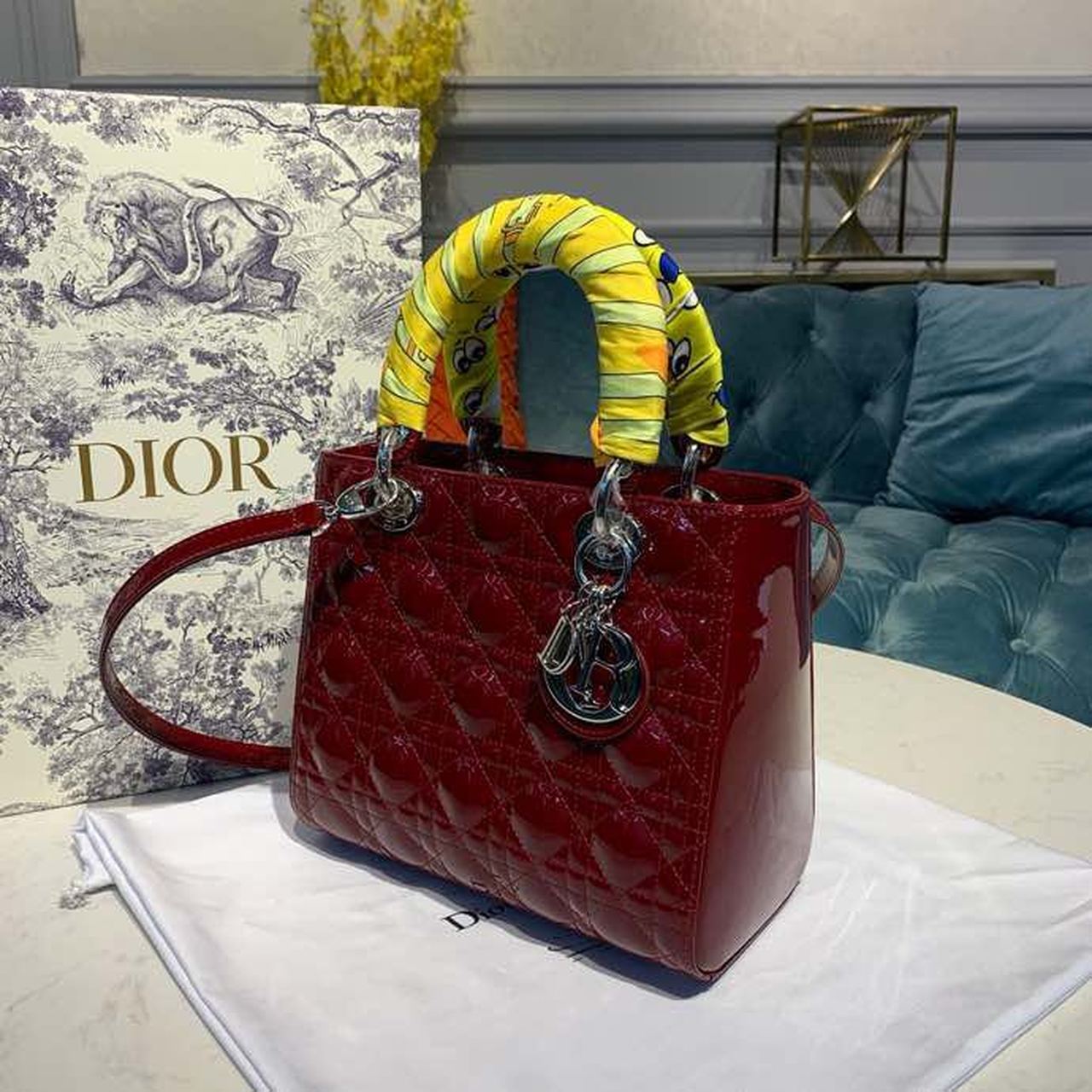 Christian Dior Medium Lady Dior Bag With Chain Silver Hardware Burgundy Women's Handbags 24cm/9in CD - Soul Replicas