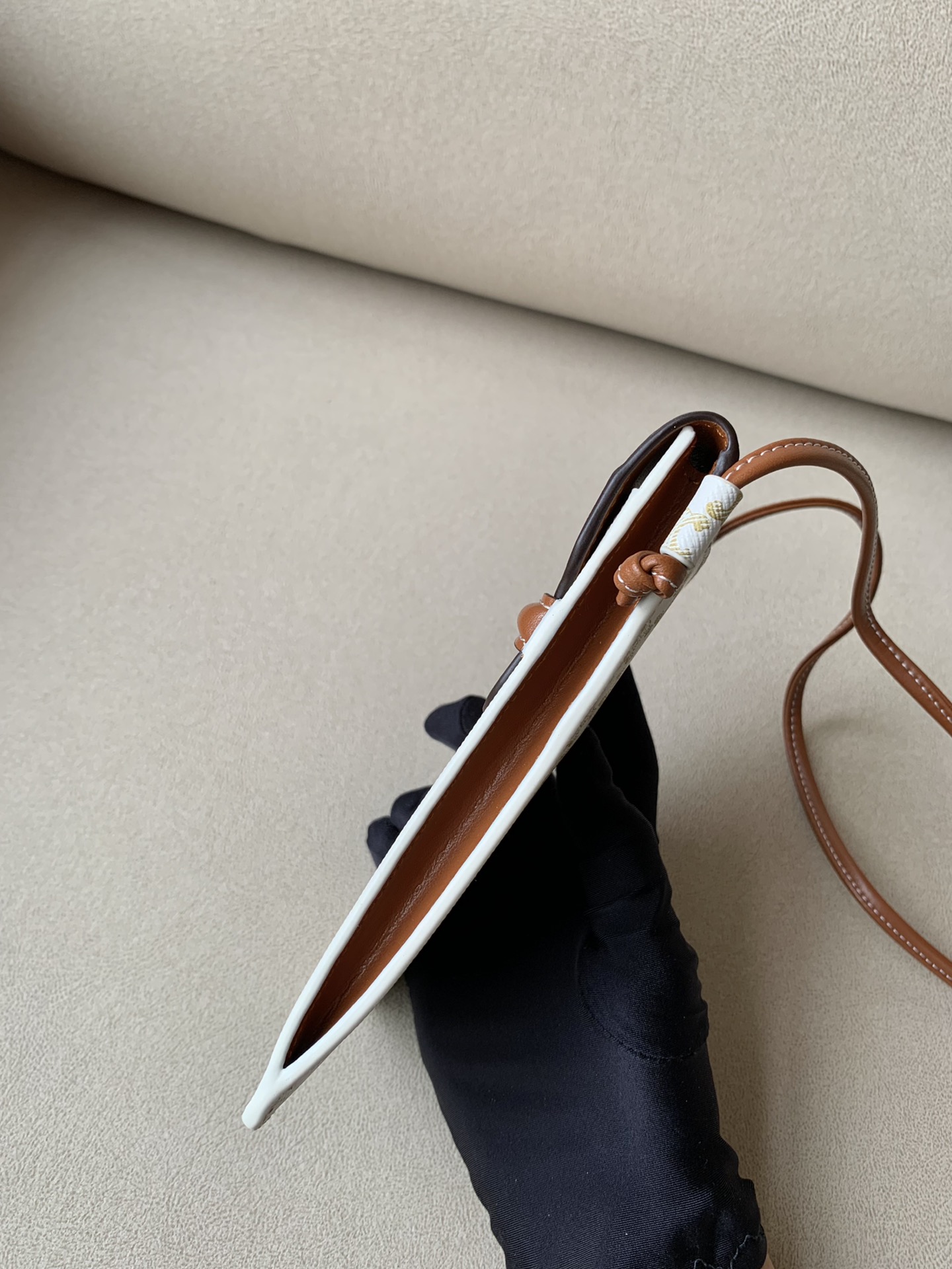 Celine Phone Pouch With Flap In Triomphe Canvas And Lambskin White/Tan For Women 7in/18cm 10G332CQD.01TA - Soul Replicas