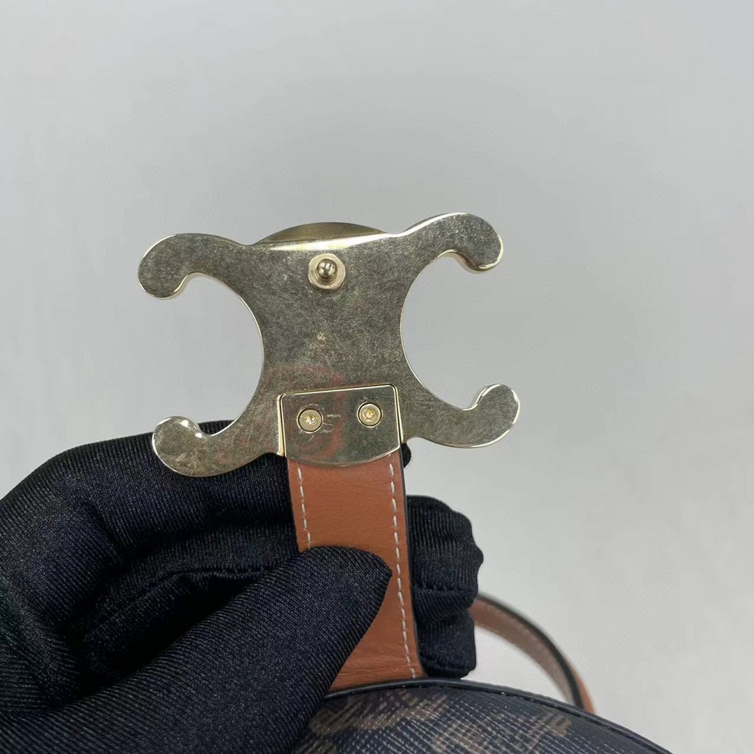 Celine Small Round Box Triomphe In Triomphe Canvas Tan For Women 4.5in/11.5cm - Soul Replicas