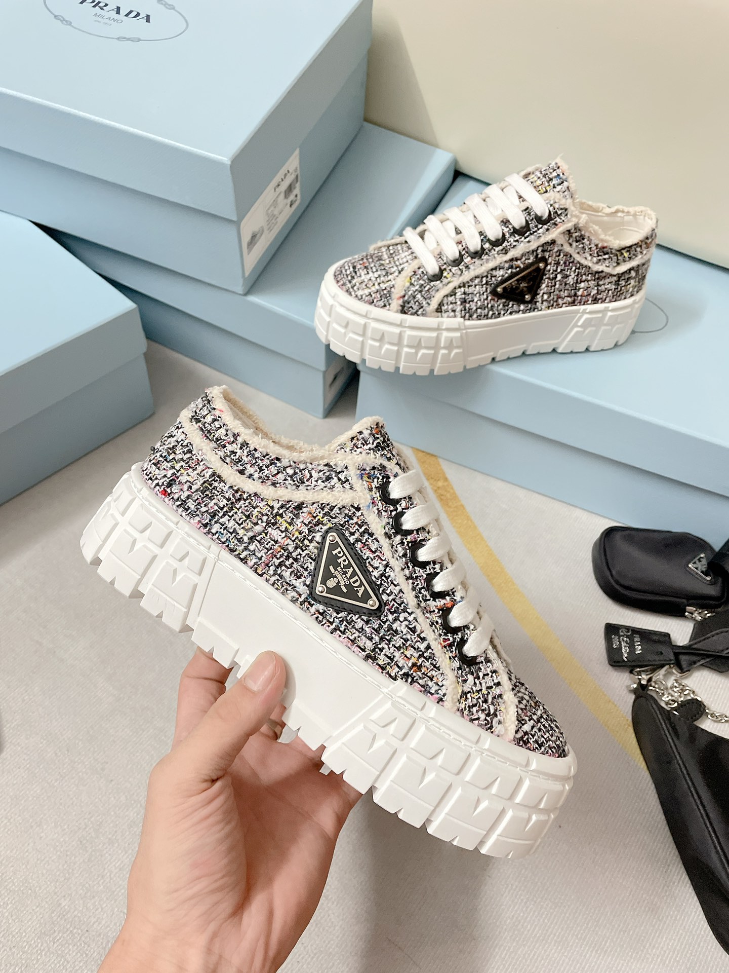 Prada Double Wheel Gabardine Sneakers Black For Women 2in/50mm Prada - Soul Replicas