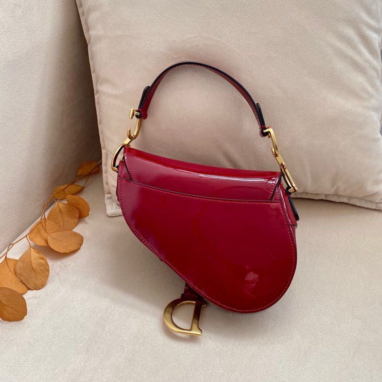 Christian Dior Micro Saddle Bag Red Patent Gold Toned Hardware For Women 19.5cm/7.6in CD - Soul Replicas