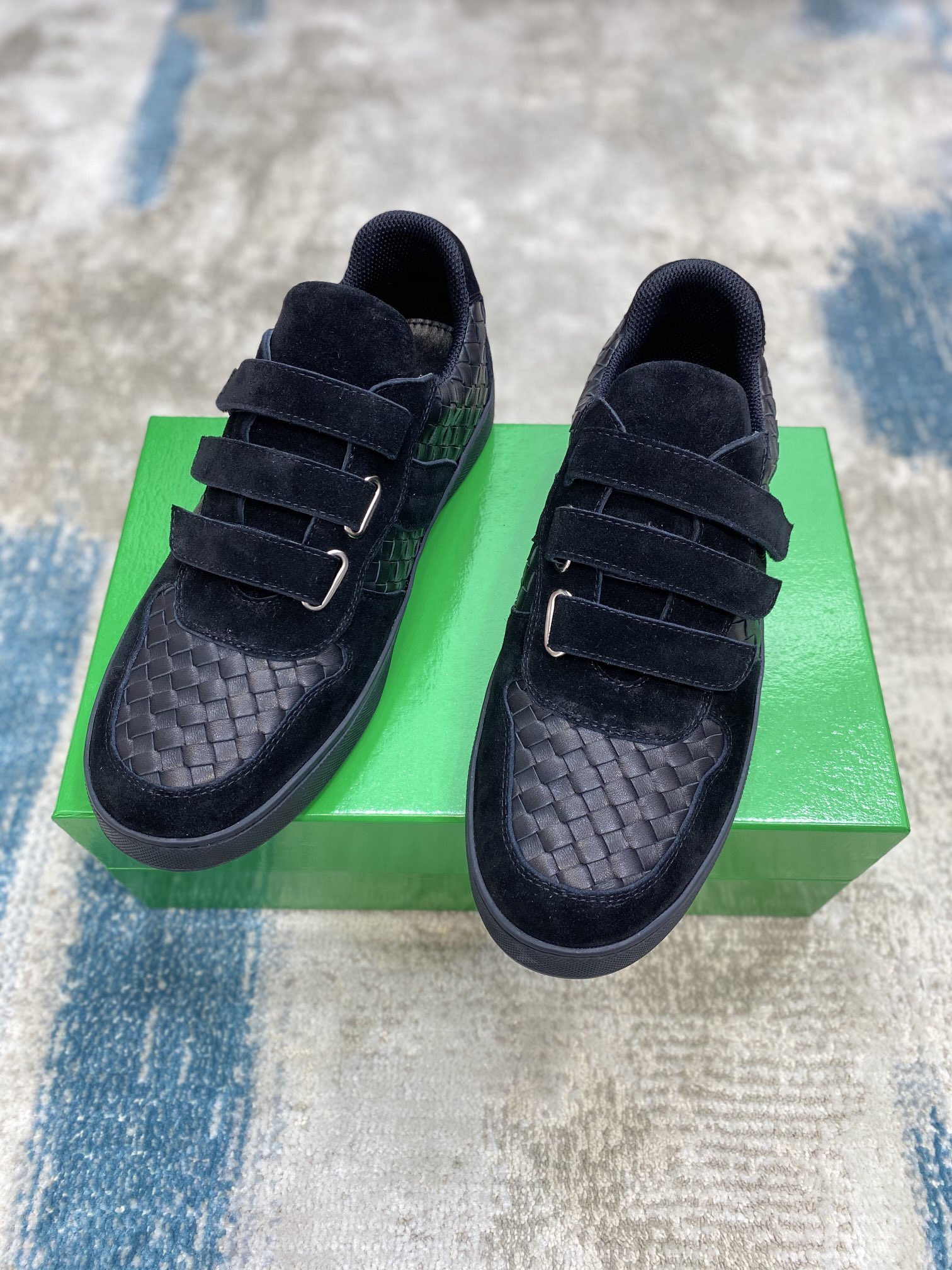 Bottega Veneta Men's Three Closure Straps With Wave Line Sneakers Black For Men - Soul Replicas