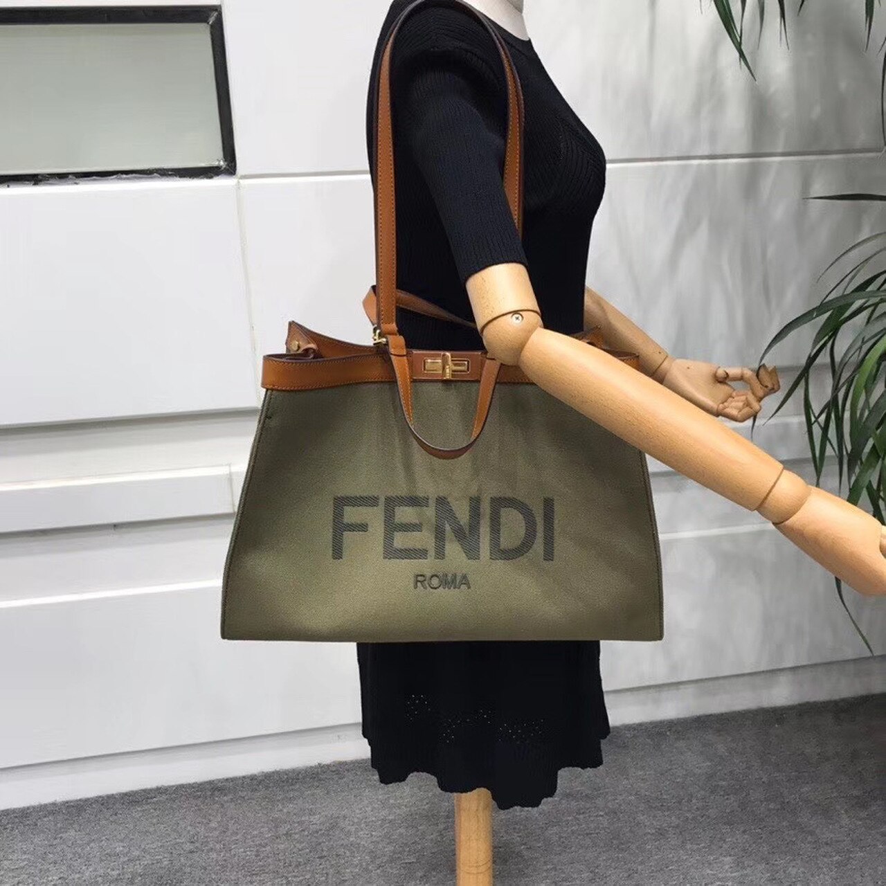 Fendi Peekaboo X-Tote Canvas Bag Khaki For Women. Women-s Handbags. Shoulder Bags 16.1in/41cm FF 8BH374 - Soul Replicas