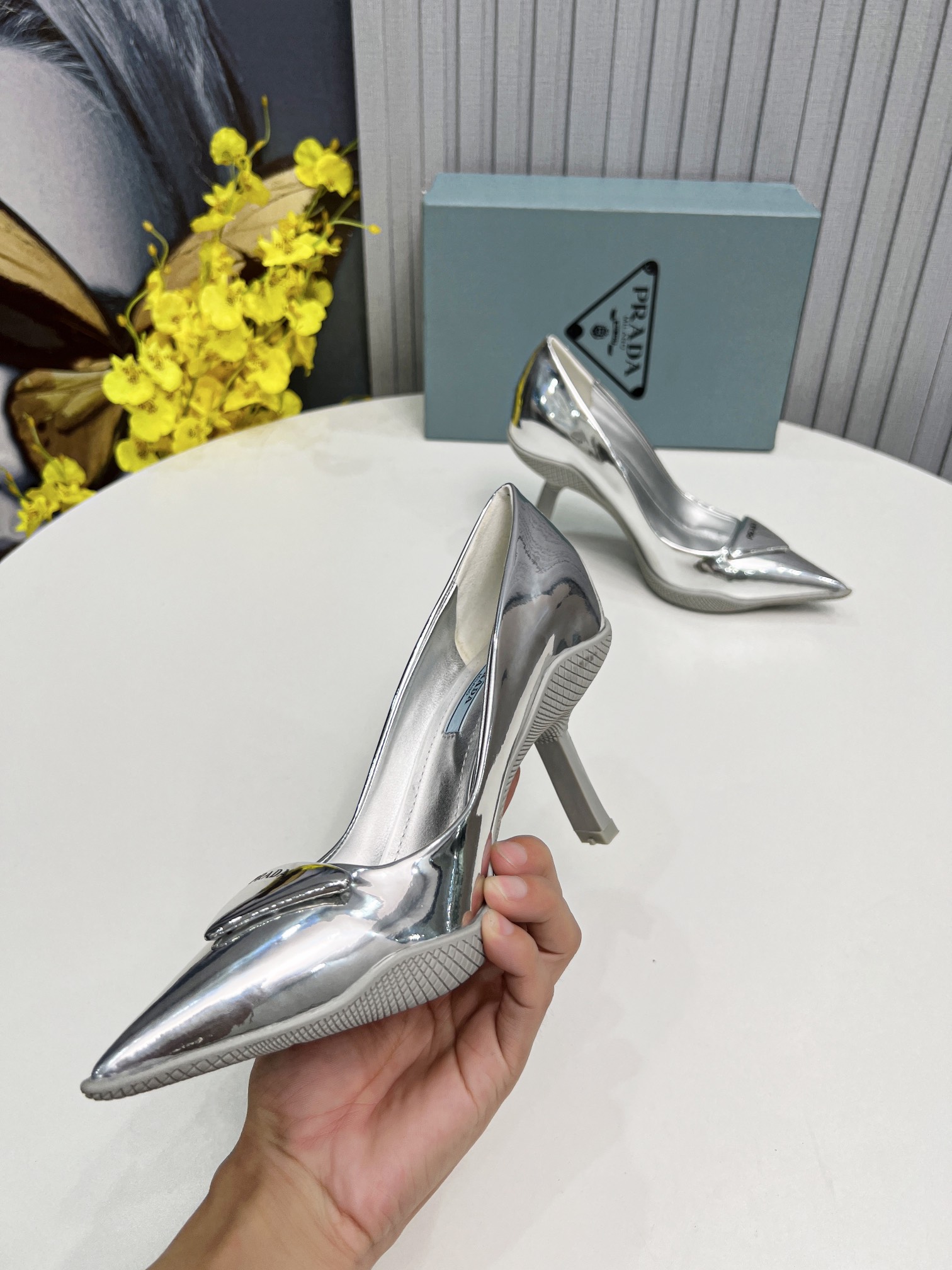 Prada Brushed Slingback Pumps Silver For Women Prada - Soul Replicas