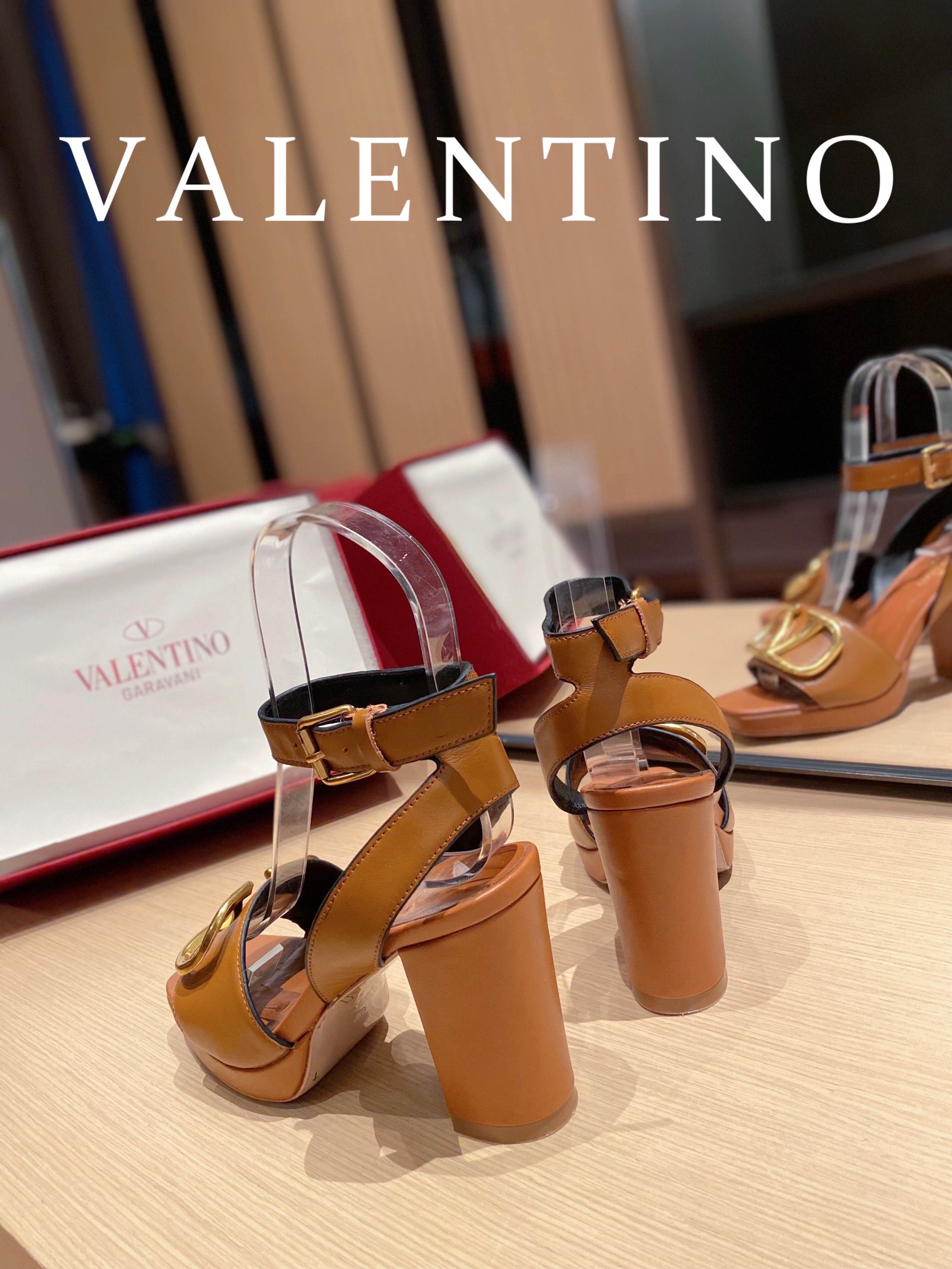 Valentino Garavani Strap Heeled Sandals With V Logo Signature Embellishment Orange For Women - Soul Replicas