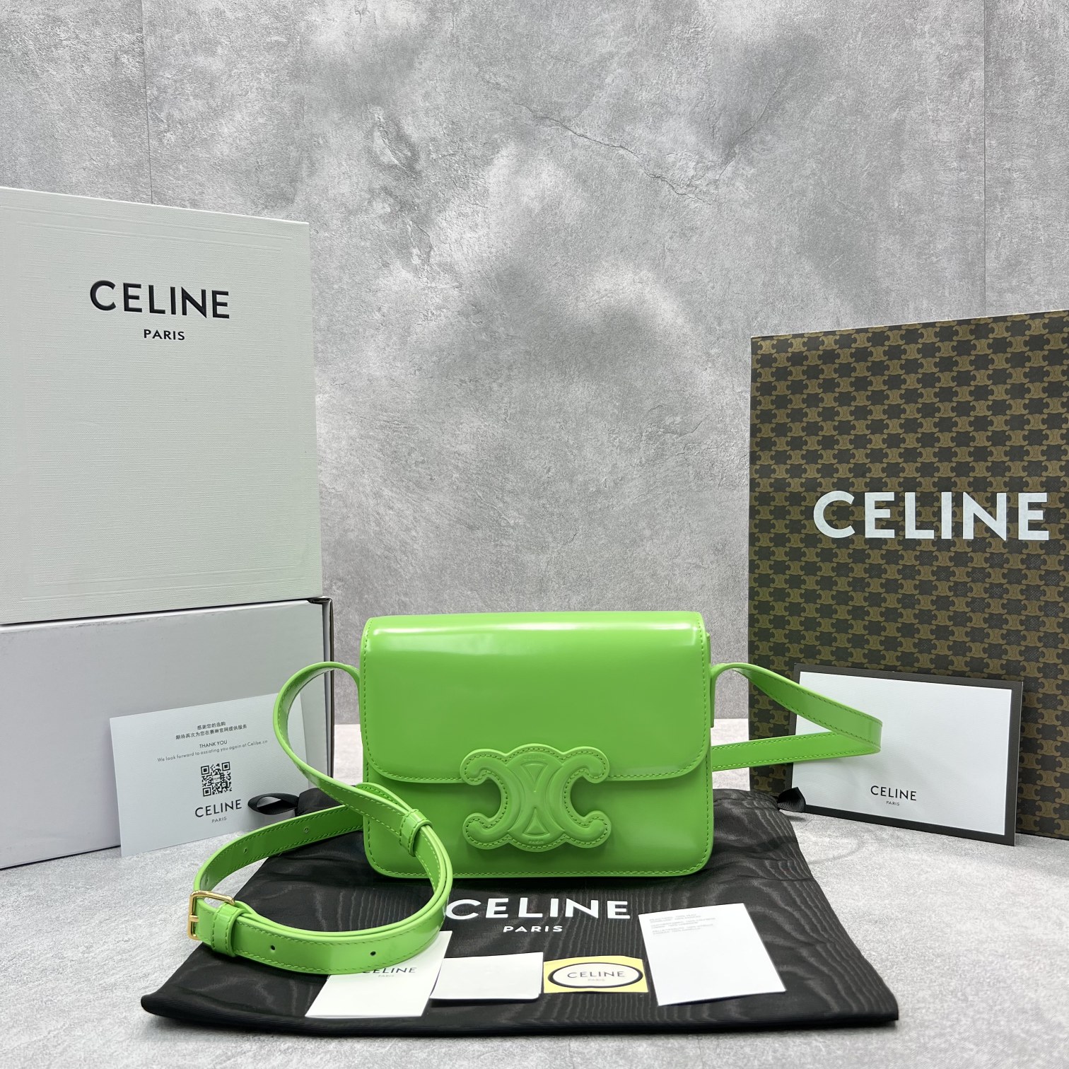 Celine Classique Cuir Triomphe Bag Green For Women 9in/22cm - Soul Replicas