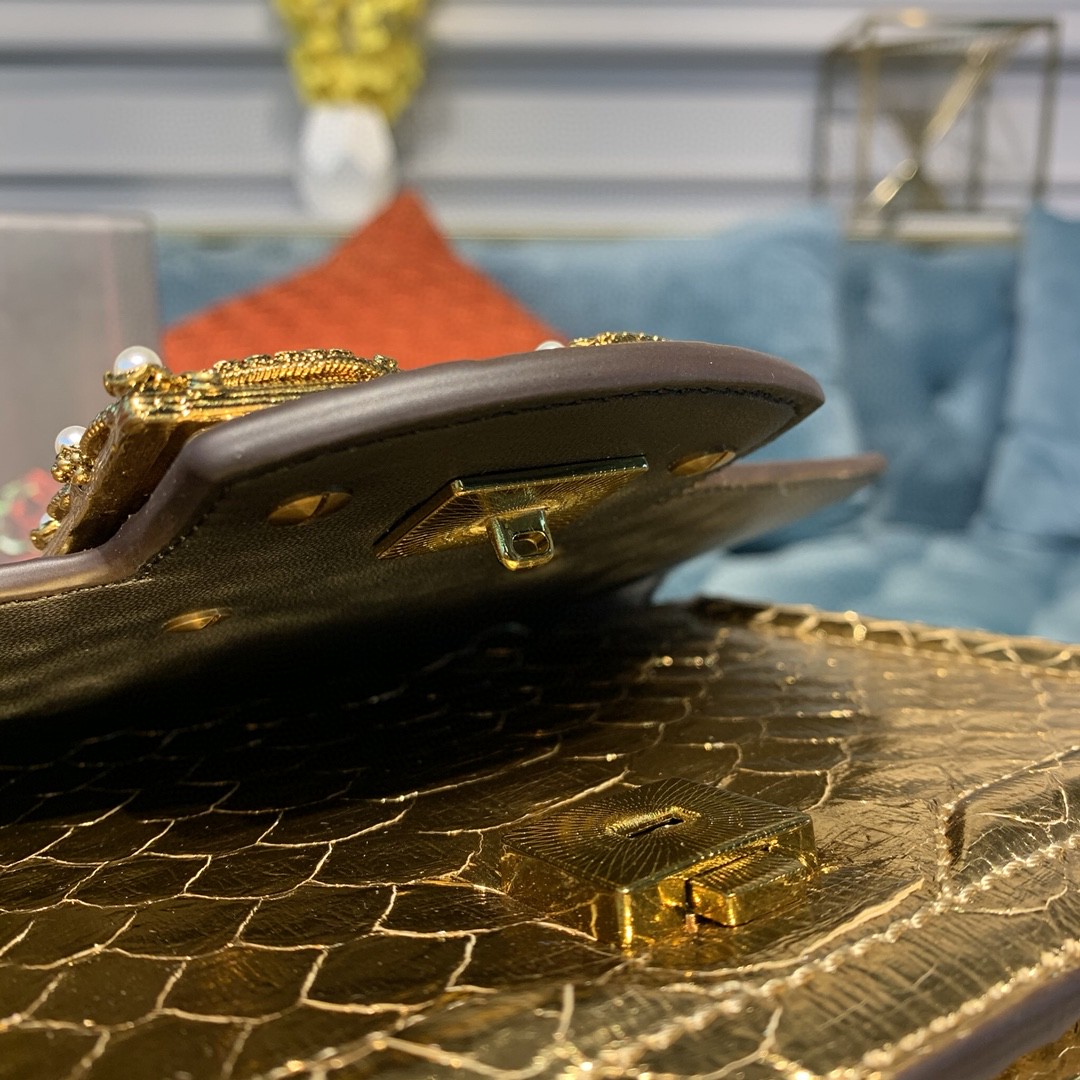 Dolce & Gabbana Medium DG Bag In Printed Solid Pattern Gold For Women 9in/23cm DG - Soul Replicas