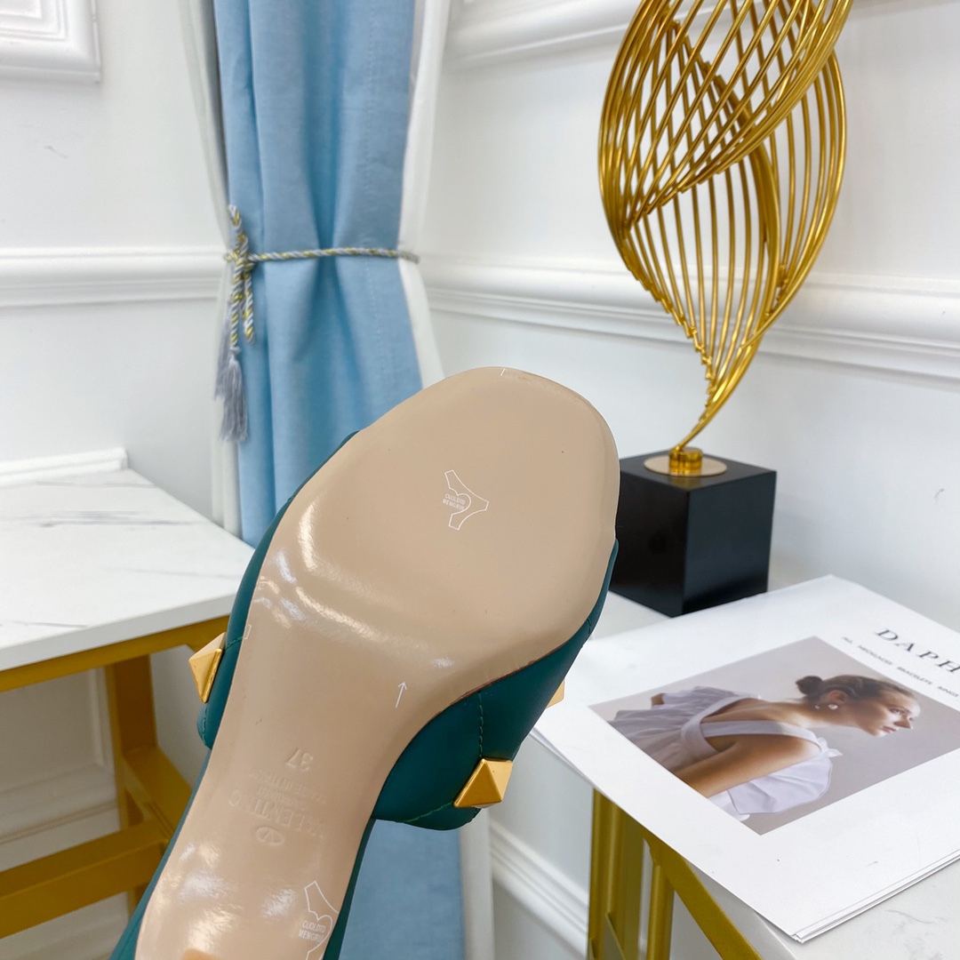 Valentino Garavani Quilted Roman Stud Heeled Sandals Dark Green For Women XW2S0BK3 - Soul Replicas