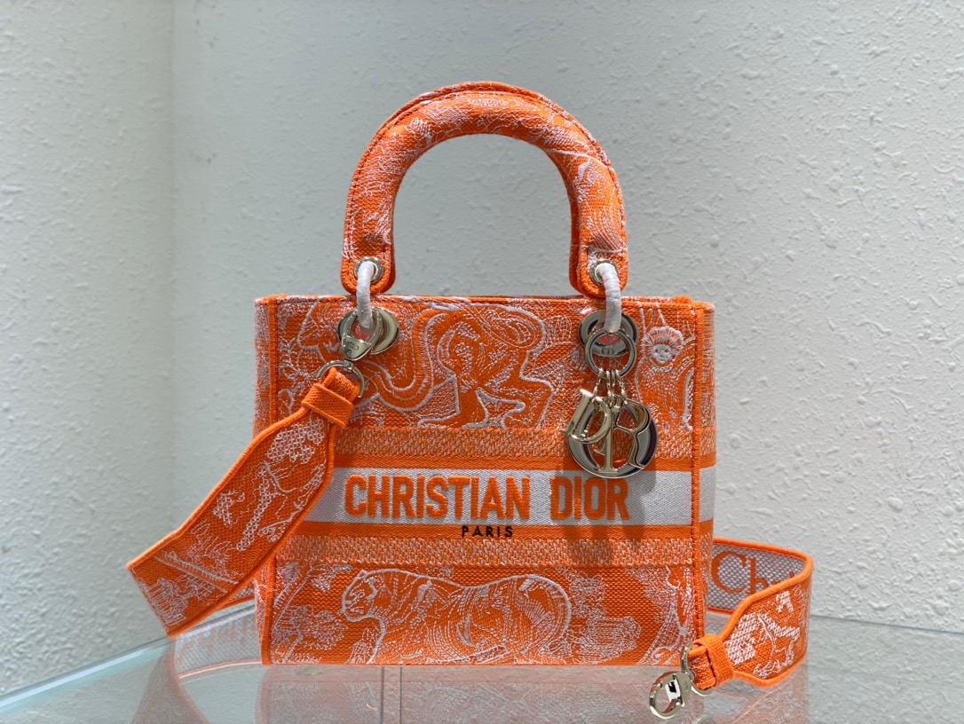 Christian Dior Medium Lady D-Lite Bag Orange. For Women. Women's Handbags 24cm/9.5in CD M0565OROC_M057 - Soul Replicas