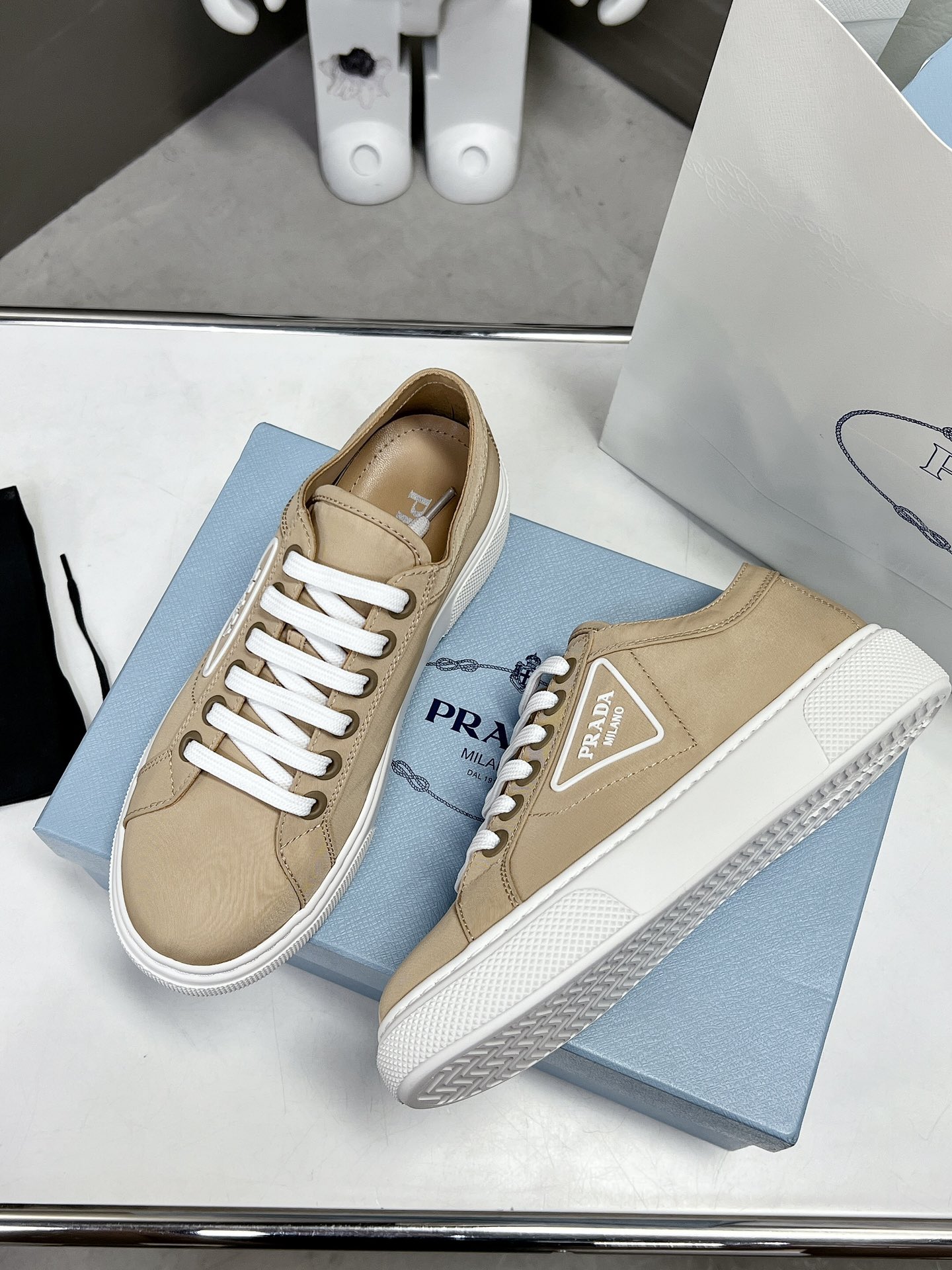 Prada Macro Re-Nylon And Brushed Sneakers Brown For Women 1.2in/30mm Prada - Soul Replicas