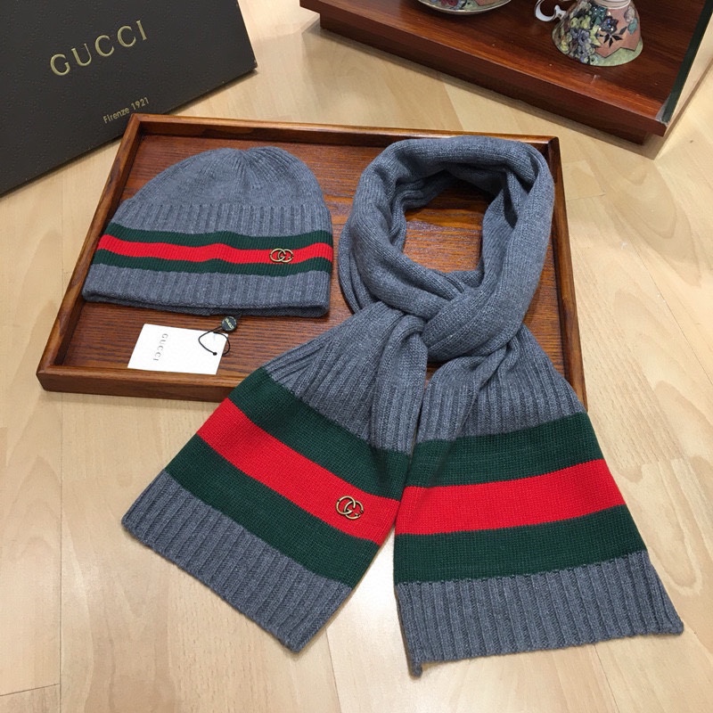Gucci Beanie & Scarf Set In Grey - Soul Replicas