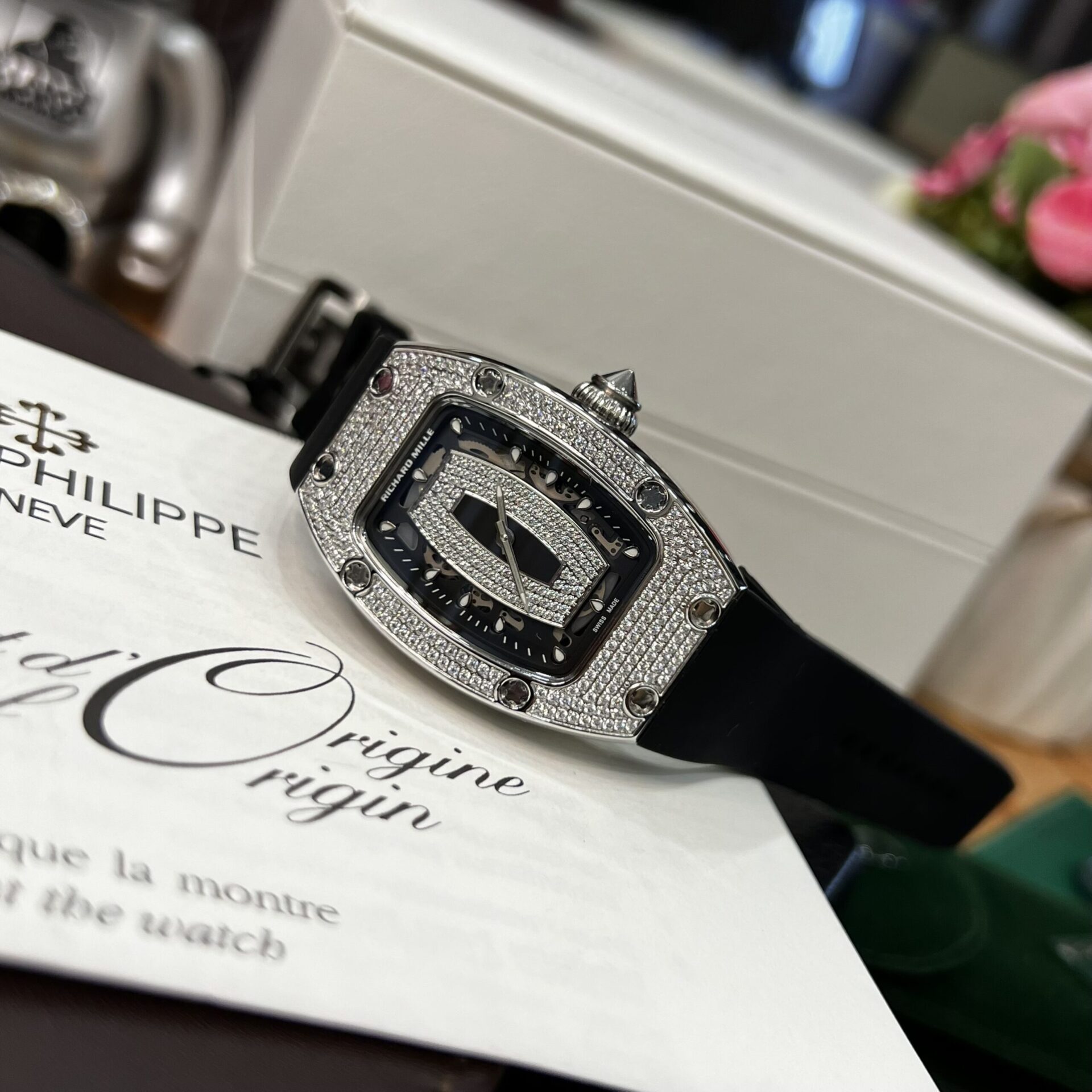 Richard Mille Replica Watch RM007 Black Dial Full CZ 36mm - Soul Replicas