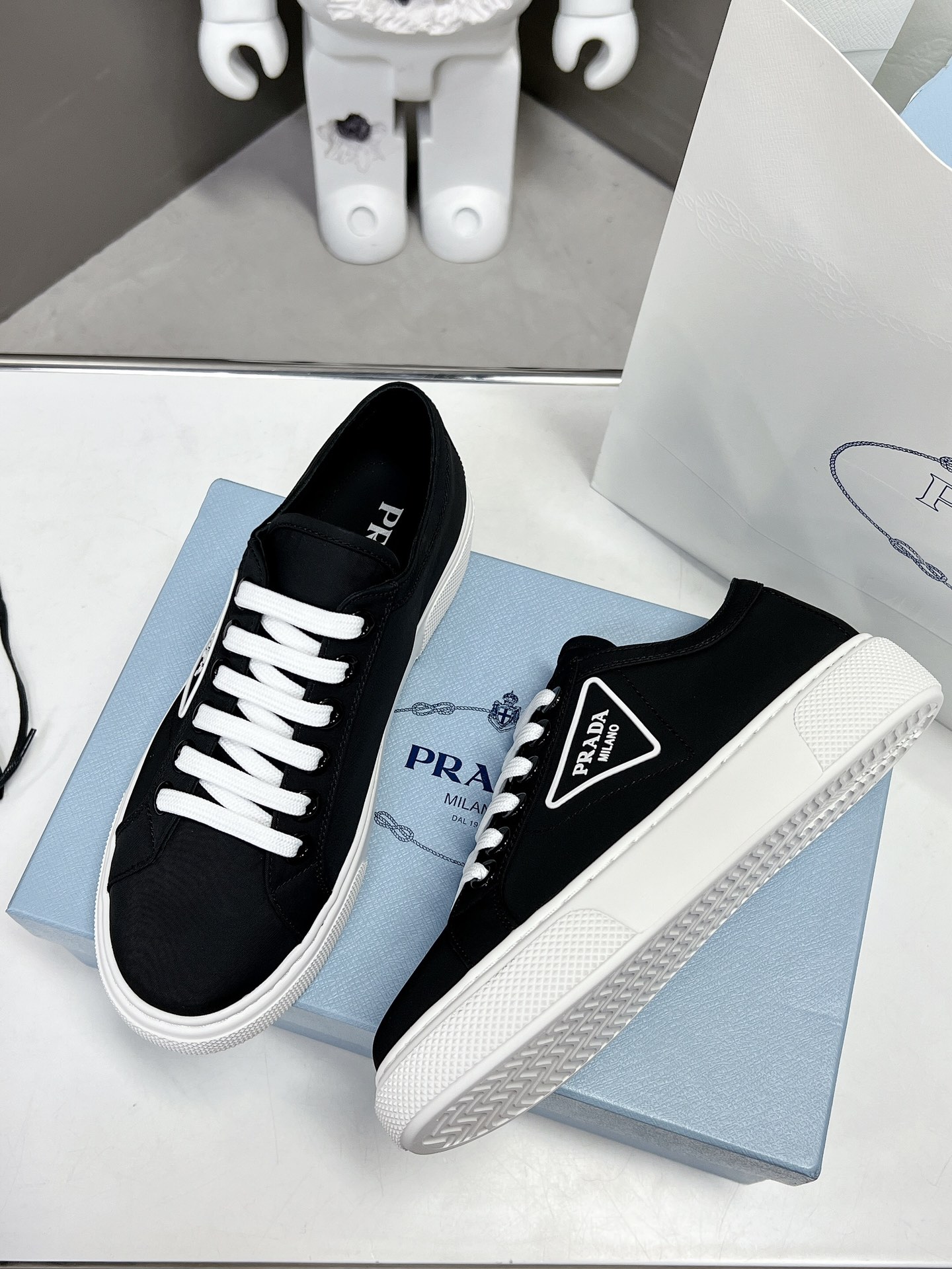 Prada Macro Re-Nylon And Brushed Sneakers Black For Women 1.2in/30mm Prada - Soul Replicas