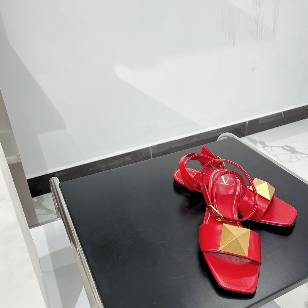Valentino Garavani One Stud Ankle Strap Sandals Red For Women XW0S0EI3CYI - Soul Replicas
