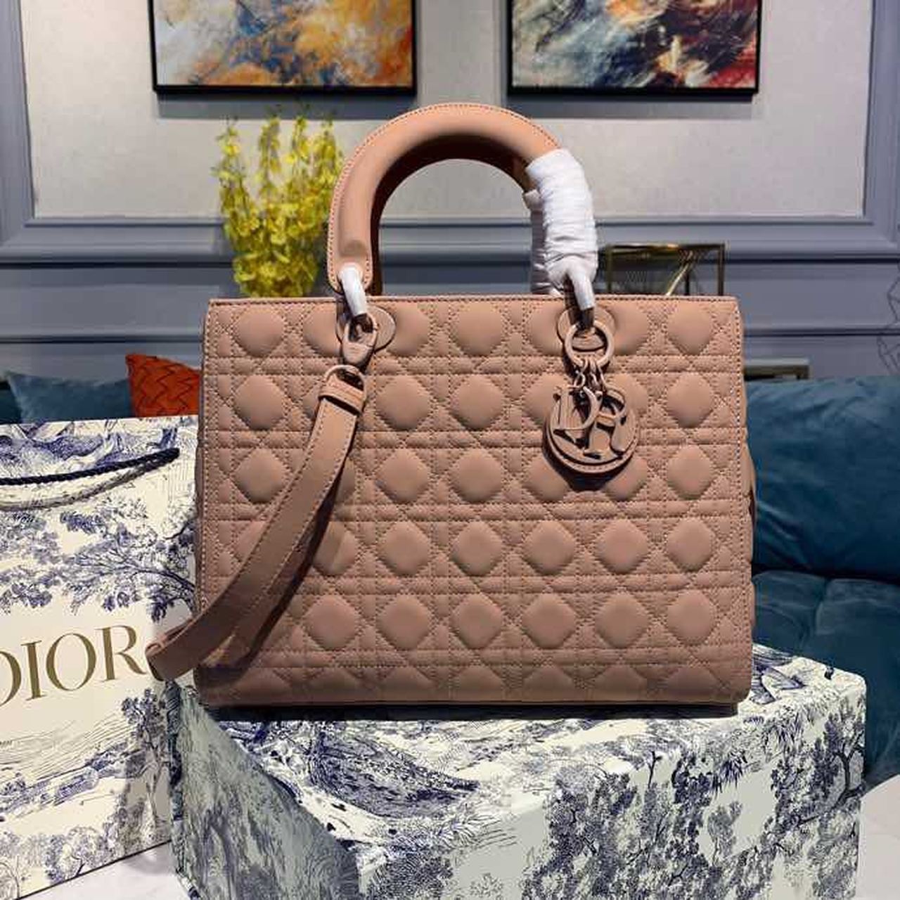 Christian Dior Large Lady Dior Bag Pink For Women 12.5in/32cm CD M0566SLOI - Soul Replicas