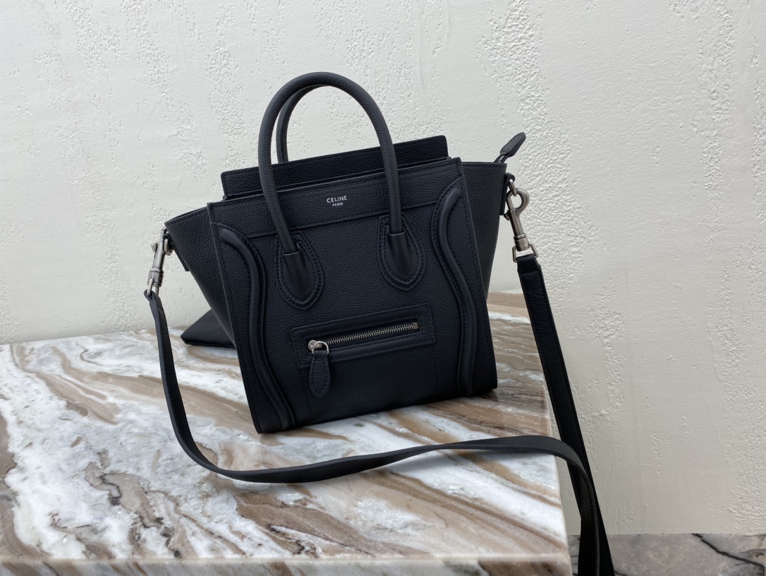 Celine Nano LuGucciage Bag In Drummed Black For Women 8in/20cm 189243DRU.38NO - Soul Replicas
