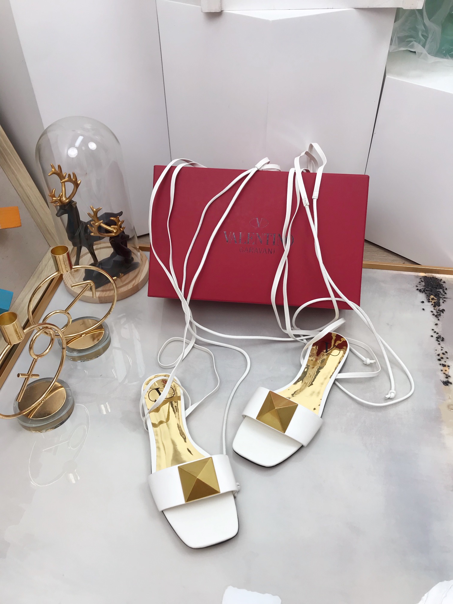 Valentino Garavani One Stud Gladiator Flat Sandals White For Women WS0EK9CYI - Soul Replicas