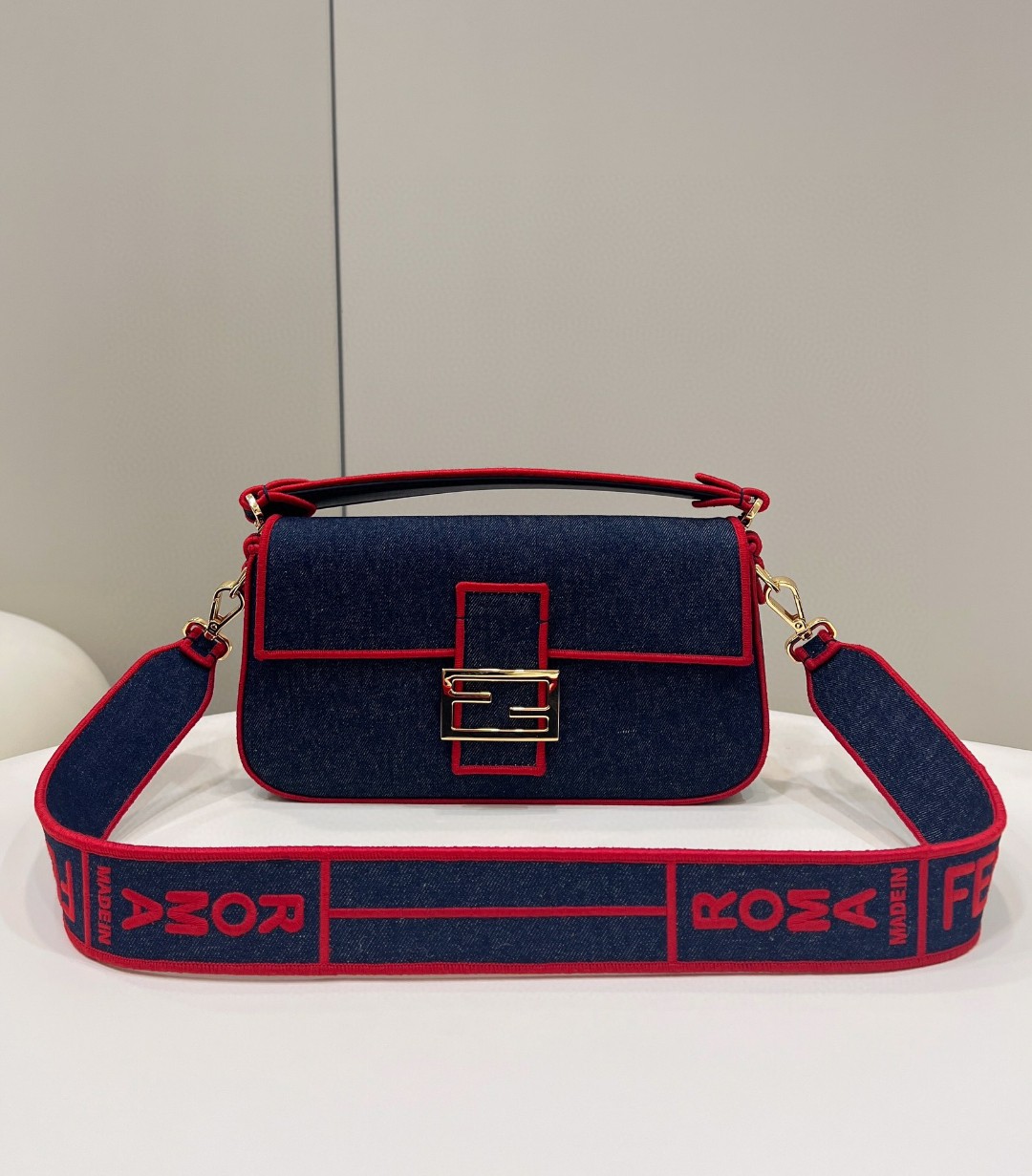 Fendi Baguette Blue Denim Red Border Bag For Woman 26cm/10in - Soul Replicas