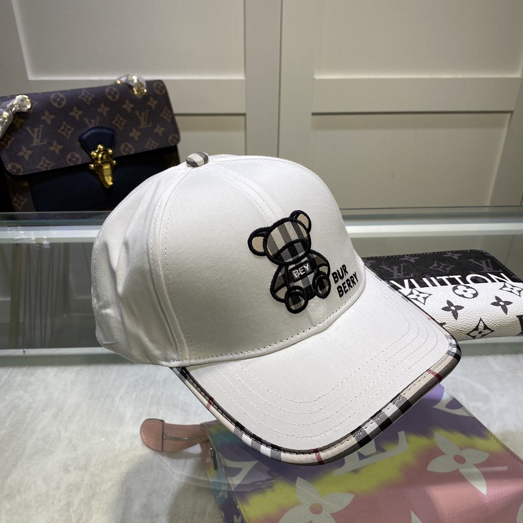 Burberry Monogram Motif Icon Stripe Cotton Baseball Cap In White - Soul Replicas