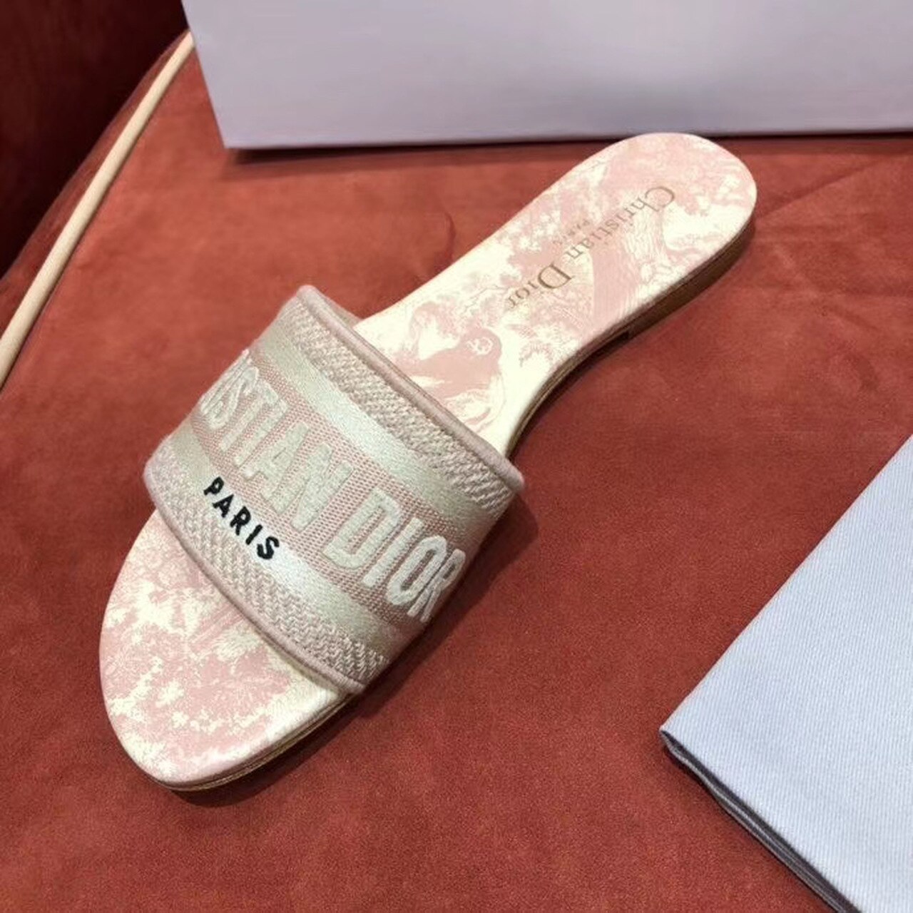 Christian Dior Dway Slide Embroidered Cotton Pink For Women CD - Soul Replicas
