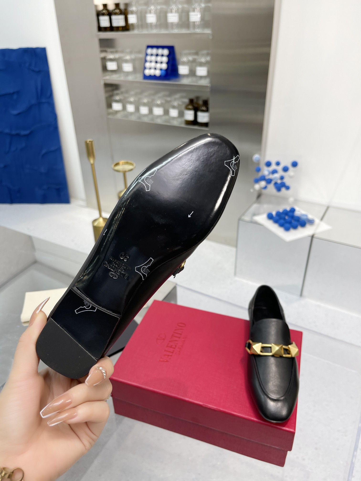 Valentino Garavani VLogo Studded Loafers Black For Women - Soul Replicas