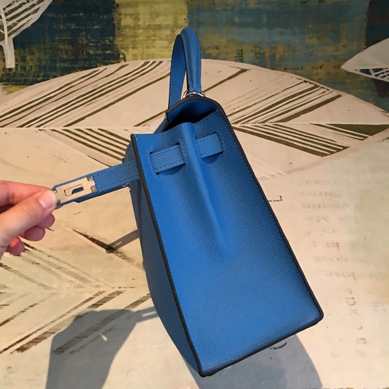 Hermes Kelly Blue For Women Silver Toned Hardware 10in/25cm - Soul Replicas