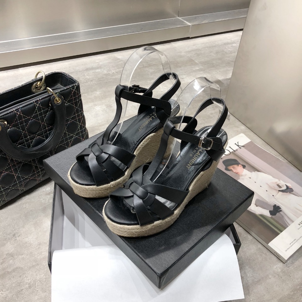 Yves Saint Laurent Women's Tribute Espadrilles Wedge Black For Women YSL - Soul Replicas