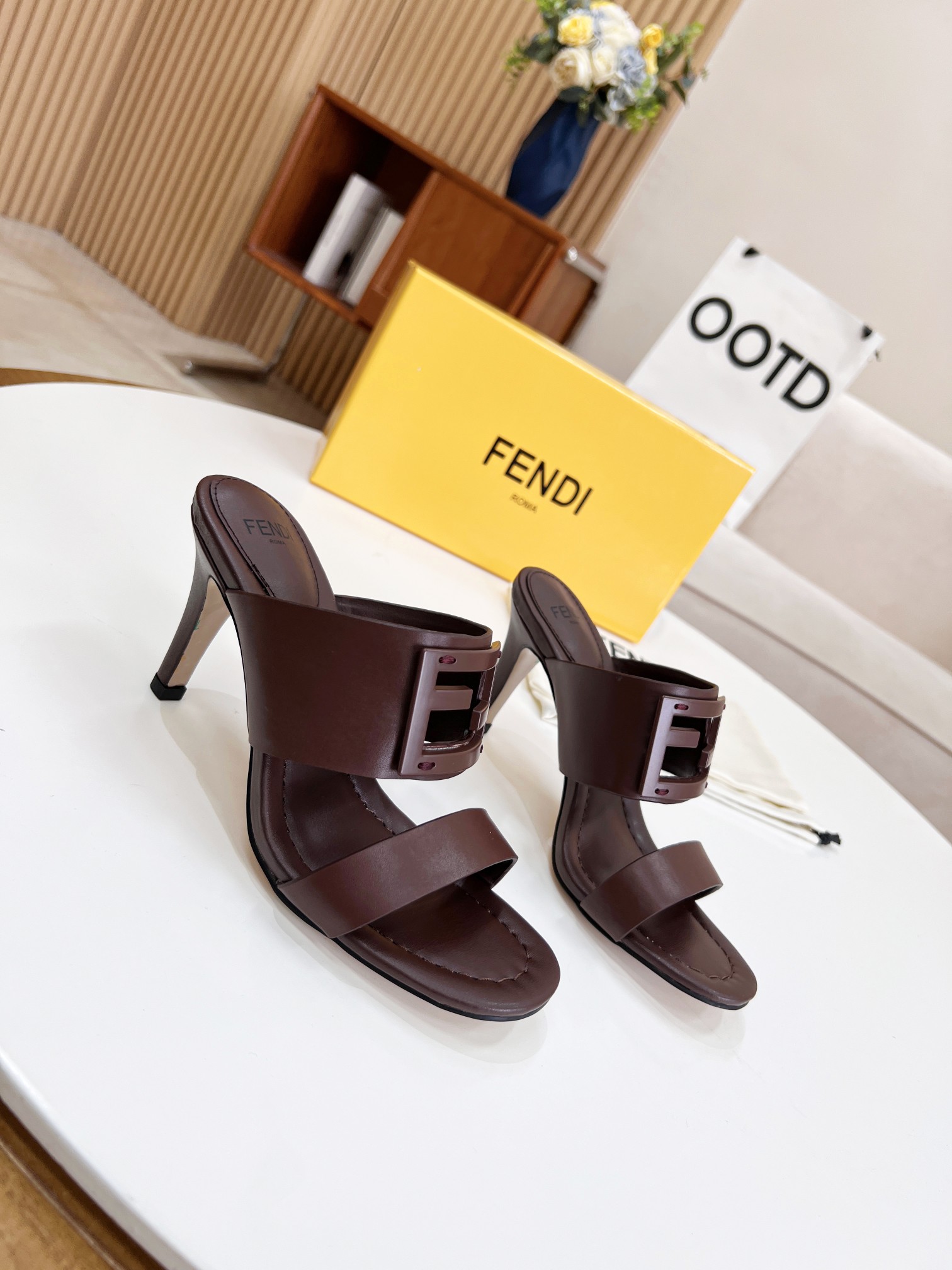 Fendi Baguette Burgundy Heels For Women - Soul Replicas