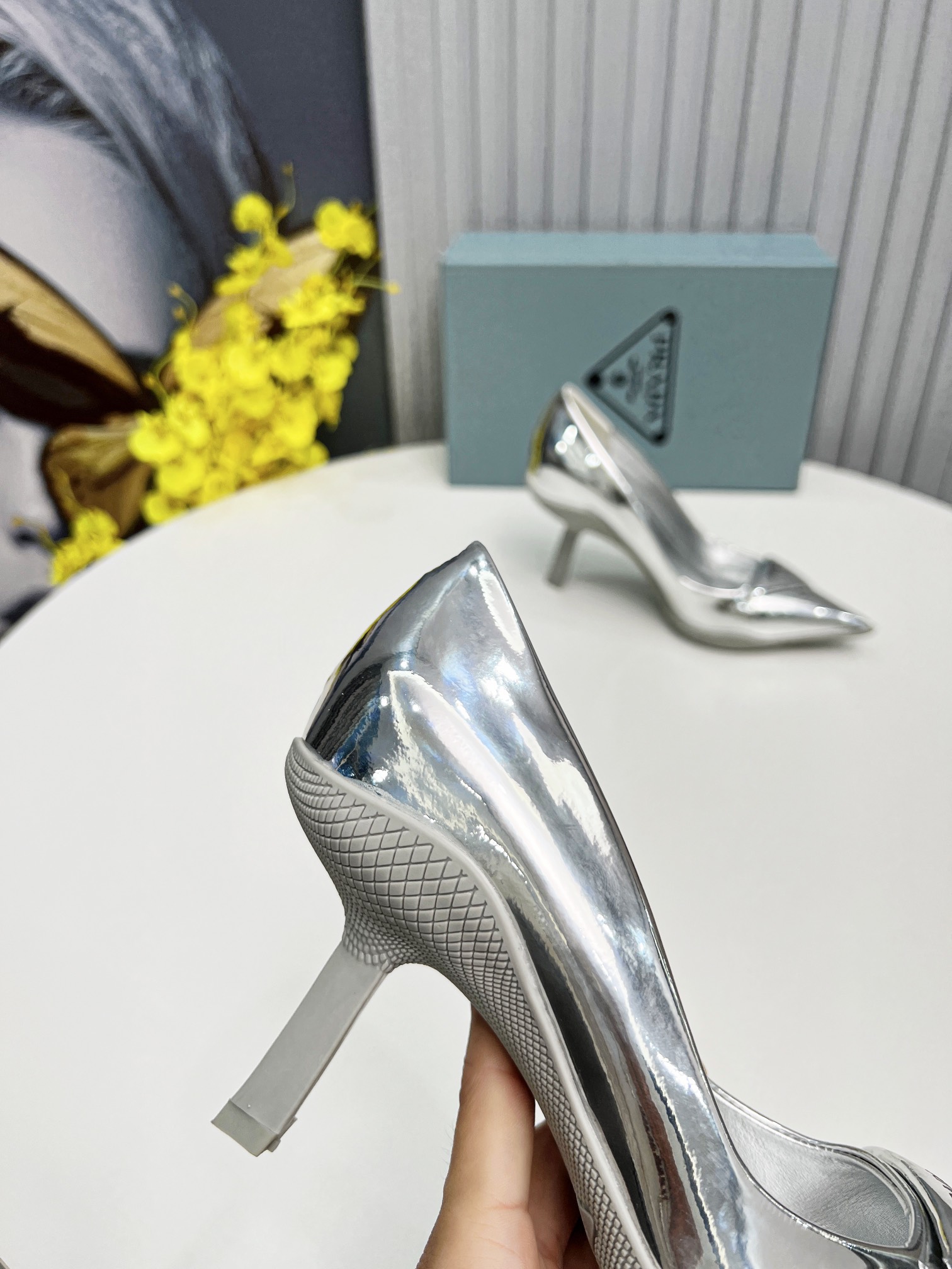 Prada Brushed Slingback Pumps Silver For Women Prada - Soul Replicas