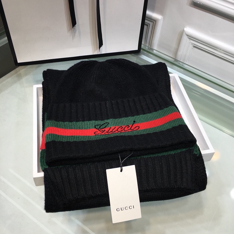 Gucci Beanie & Scarf Set In Black - Soul Replicas