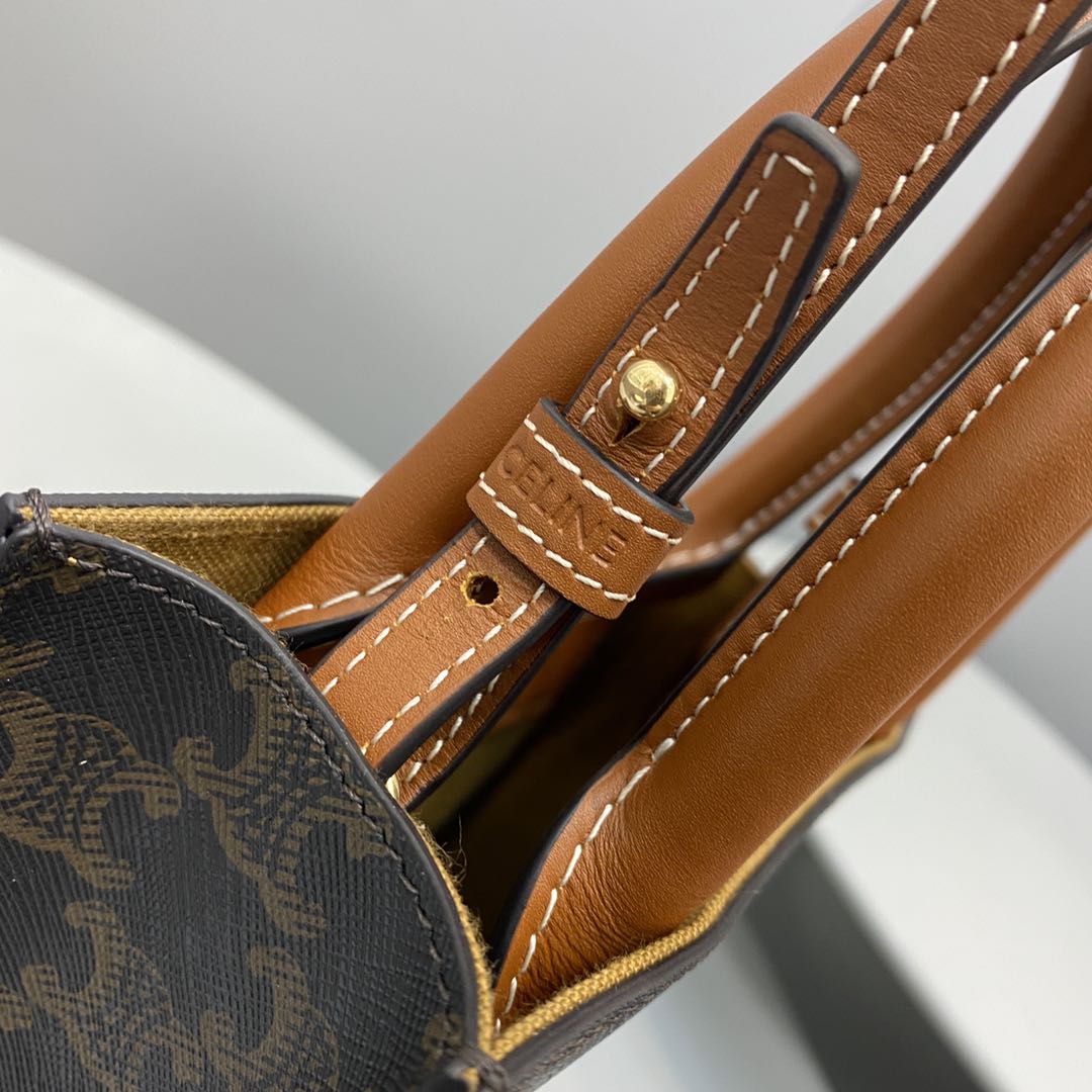 Celine Mini Vertical Cabas In Triomphe Canvas Brown For Women 7.2in/18cm 194372BZK.04LU - Soul Replicas