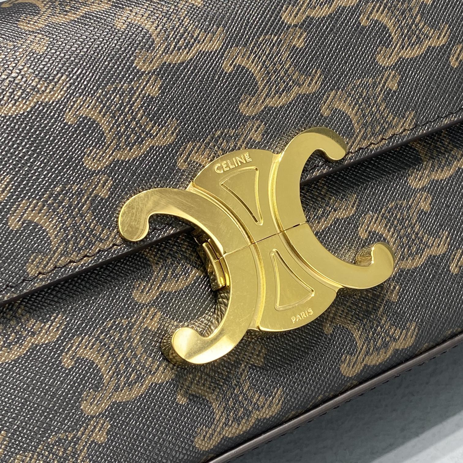 Celine Chain Shoulder Bag Triomphe In Triomphe Canvas Brown For Women 8in/20.5cm 197992DQW.04LU - Soul Replicas