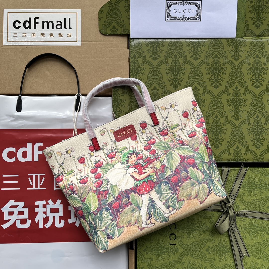 Gucci Children-s Tote Bag With Strawberry Fairy Print White For Women. Women-s Bags 7.9in/20cm Gucci‎ - Soul Replicas