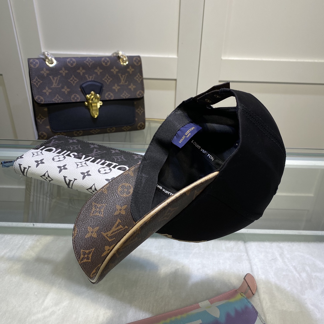 Louis Vuitton Embroidered Logo Baseball Cap Black/Brown LV Cap - Soul Replicas
