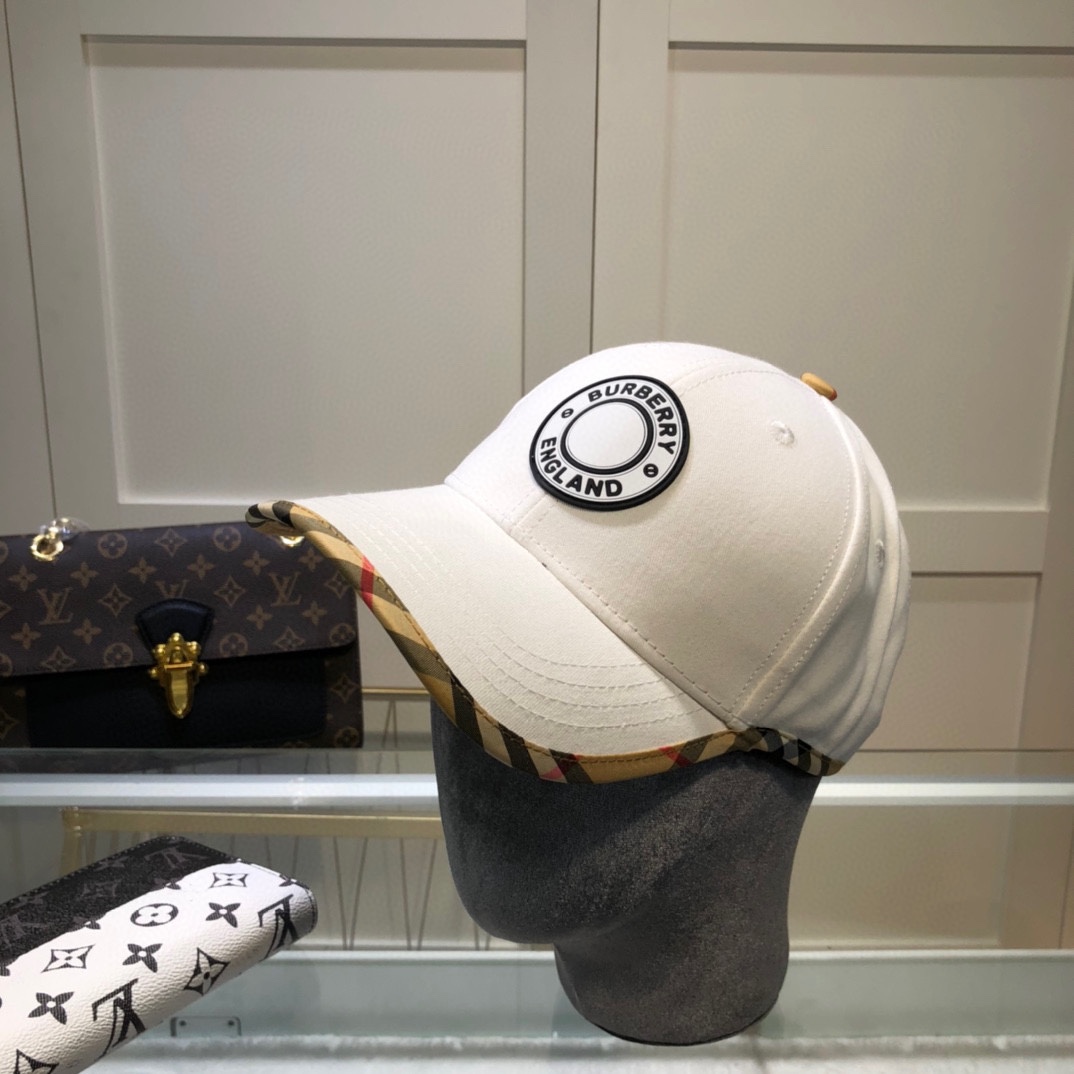 Burberry Monogram Motif Icon Stripe Cotton Baseball Cap White - Soul Replicas