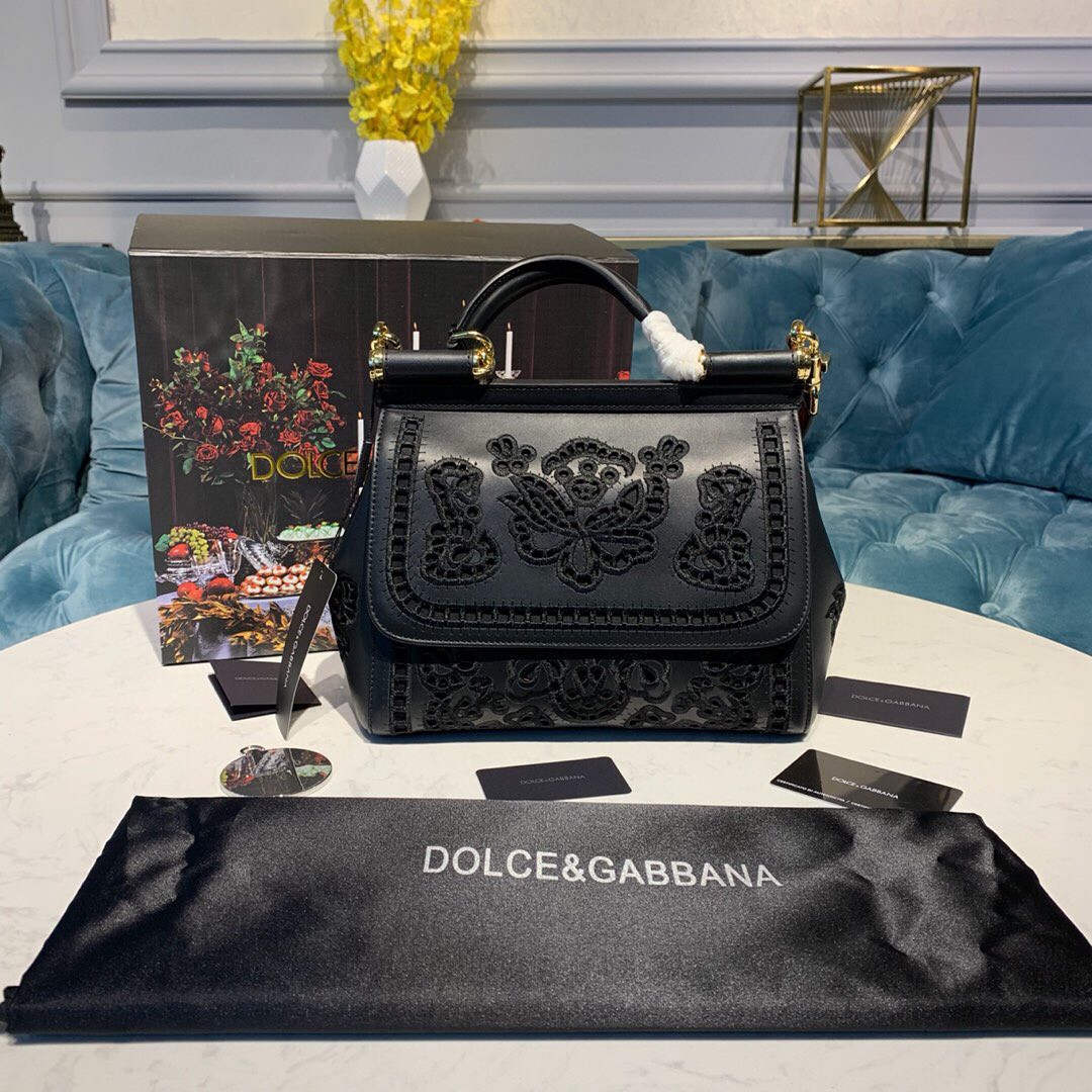Dolce & Gabbana Medium Sicily Soft Bag In Embroidered Black For Women 10.2in/26cm DG - Soul Replicas