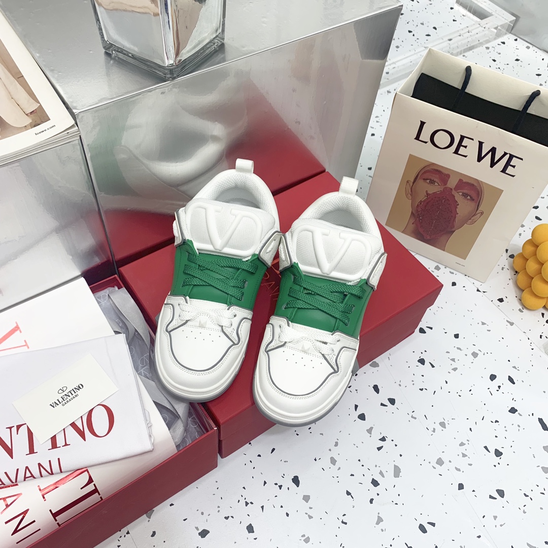 Valentino Garavani Open Skate Sneakers With Patent Band White Green For Women WS0FB1DXI - Soul Replicas