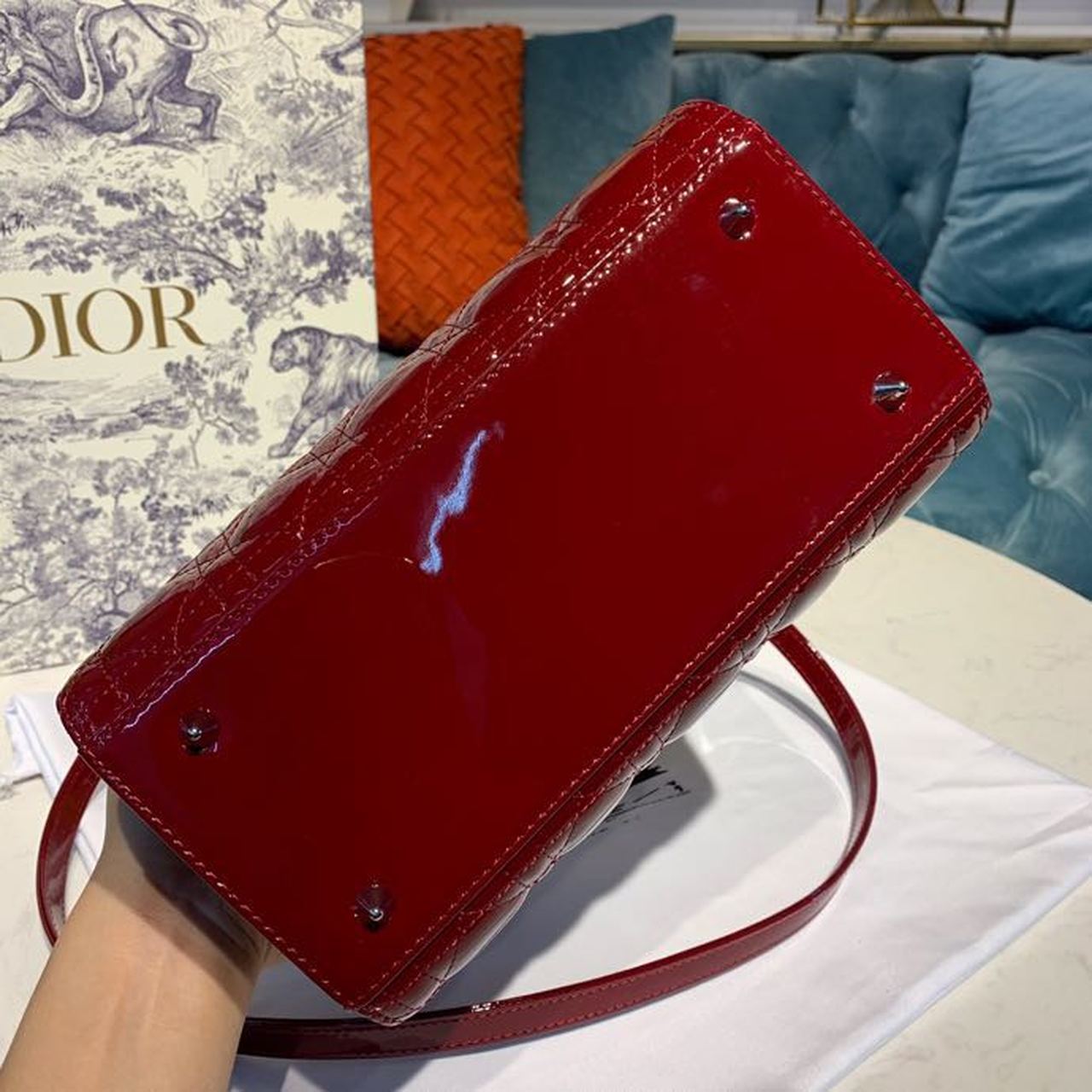 Christian Dior Medium Lady Dior Bag With Chain Silver Hardware Burgundy Women's Handbags 24cm/9in CD - Soul Replicas